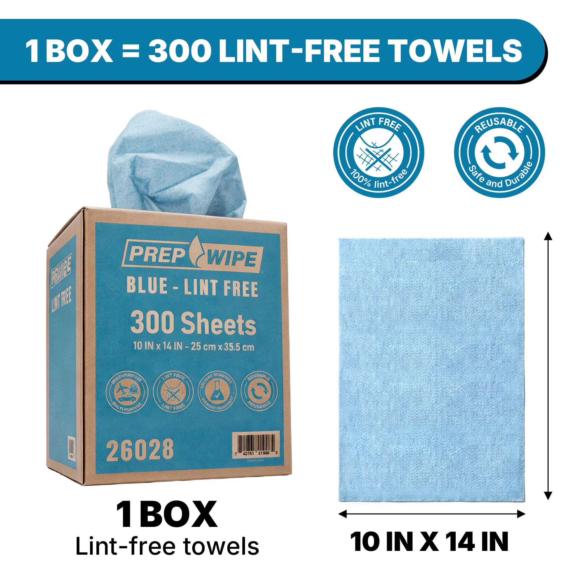 Lauco Prep Wipe Lint-Free Towels - Heavy Duty Nonwoven Cleaning Cloths for Automotive, Industrial & Household Use, Disposable Shop Rags, 300 Pack, 9 x