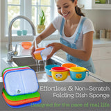 Certain Leaf Foldable Dish Sponge - Thin Dual-Sided with Mesh Scrubber and Rayon derived from Bamboo Reusable Non-Scratch Kitchen Sponge