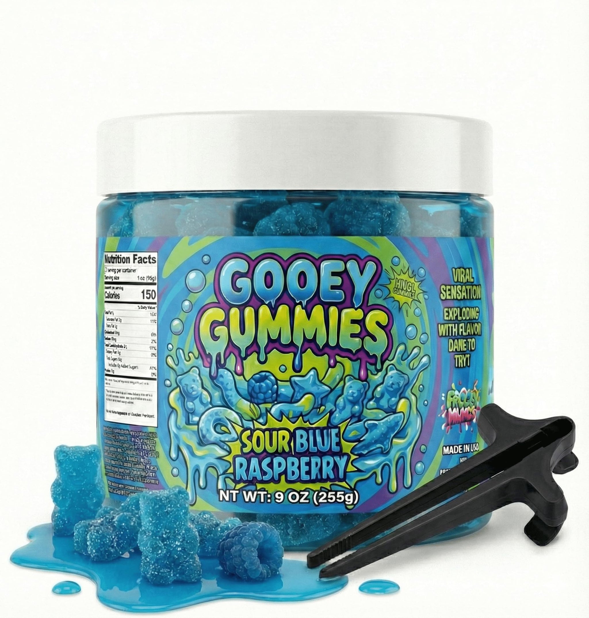 Sour Gooey Ultimate Mix Gummies, Sour Blue Raspberry Gummy Candy Mix, Ooze Sticky Gummies, Liquid Chewy Sweet Treat Resealable Container [Choose the