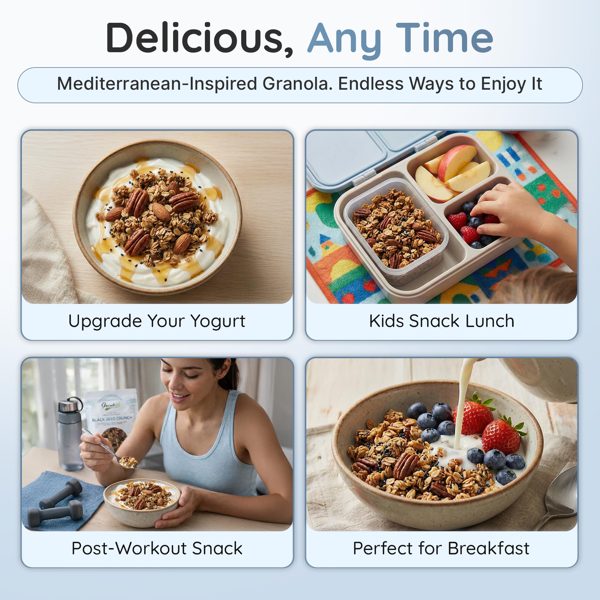 Granolaful Original Mediterranean Crunch - Cinnamon Clusters, Black Seeds, Nuts, Protein, Fiber for Healthy Snacks | World's 1st Mediterranean Granola