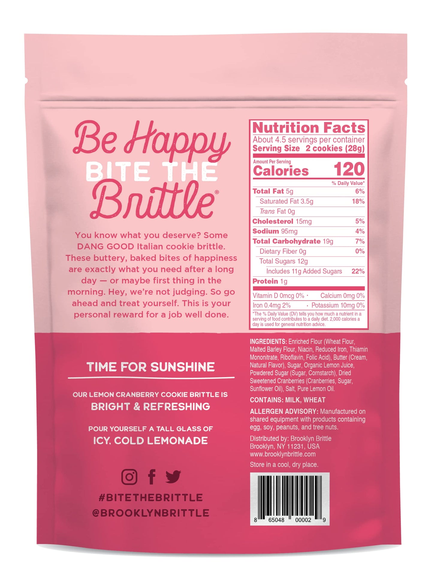 Brooklyn Brittle Lemon Cranberry Italian Cookie Brittle - Light, Crunchy & Refreshing Gourmet Snack - Sweet & Tart Baked Treats - Perfect for Tea