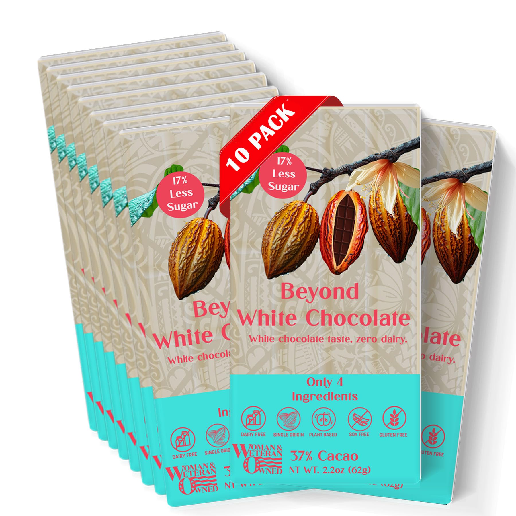 Beyond Milk Chocolate Dairy-free, beyond White Chocolate Bar | 2.2 Ounce (Pack of 10) | Organic, 17% less sugar, 37% Cacao, Plant Based, Gluten Free