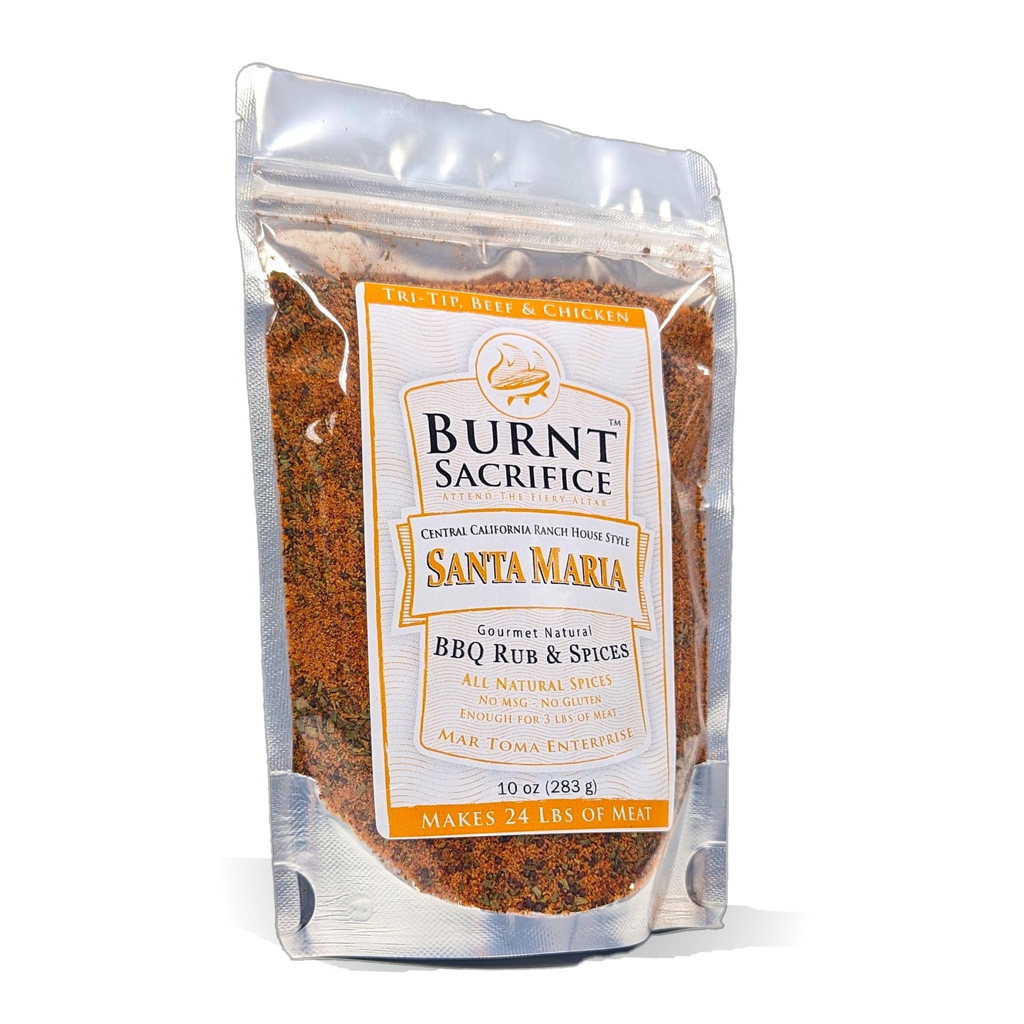 Burnt Sacrifice Santa Maria Style Gourmet BBQ Dry Rub Spice Seasoning (10 OZ Bag Makes Over 20 Pounds) All-Natural, Tri-tip Brisket Prime-Rib Chuck