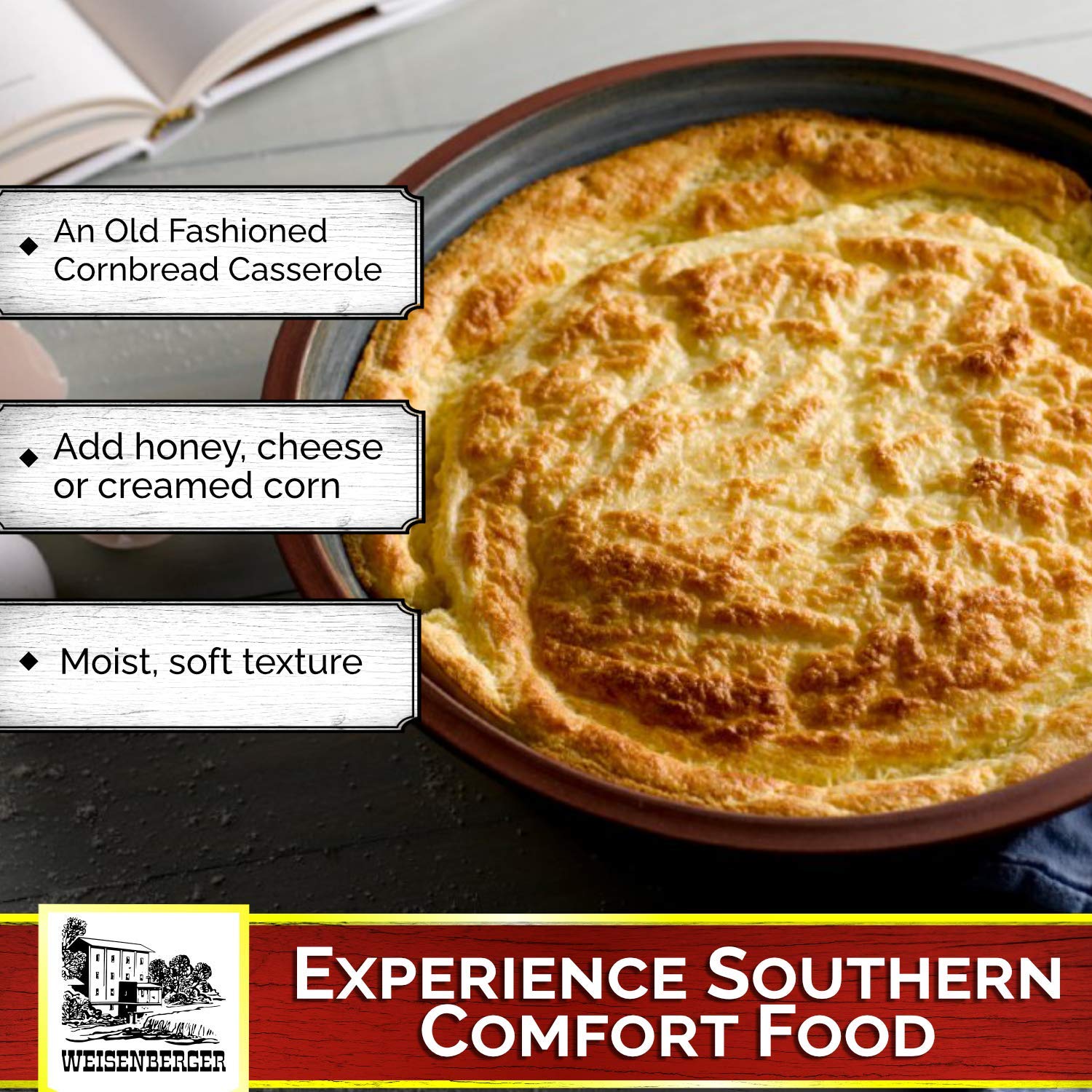 Weisenberger Spoon Bread Mix - Authentic, Old Fashioned, Southern Style Corn Bread Mix - Made From Non GMO Cornmeal - Traditional Cast Iron Spoonbread, Cornbread Muffin Mix - 5.5 Oz