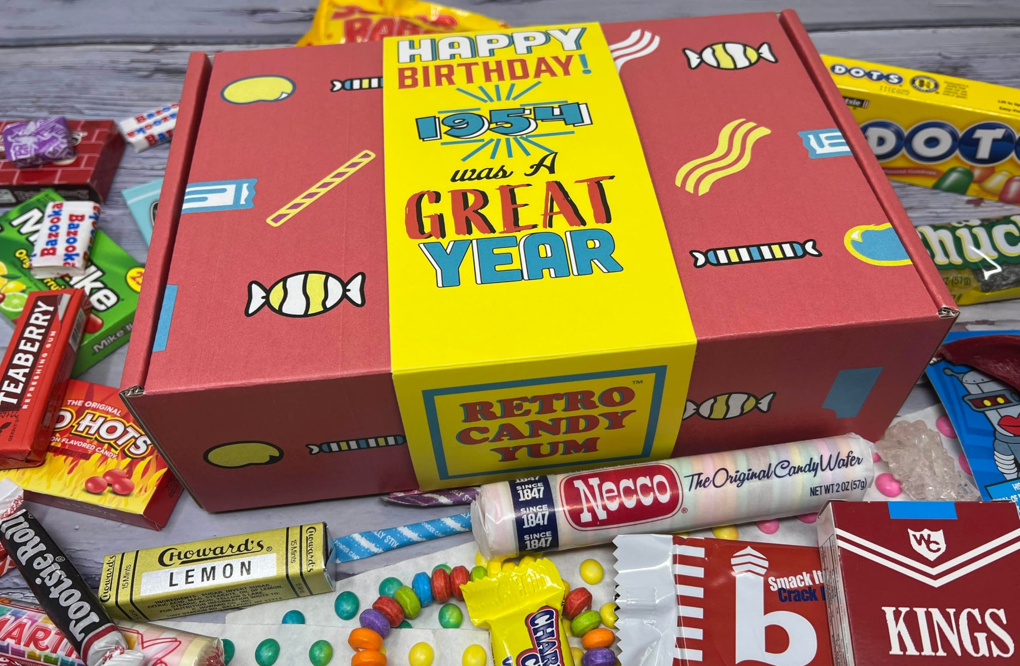 RETRO CANDY YUM ~ 1954 72nd Birthday Gift Box Nostalgic Candy Assortment from Childhood for 72 Year Old Man or Woman Born 1954 Jr