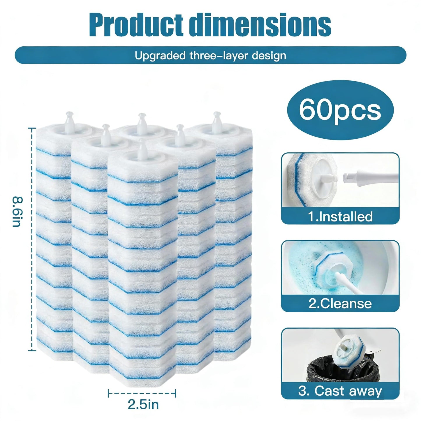 60-Count Disposable Toilet Brush Replacement Heads. Toilet Cleaning Replacement Heads Compatible with Clorox Brand and Most Toilet Brushes. Essential