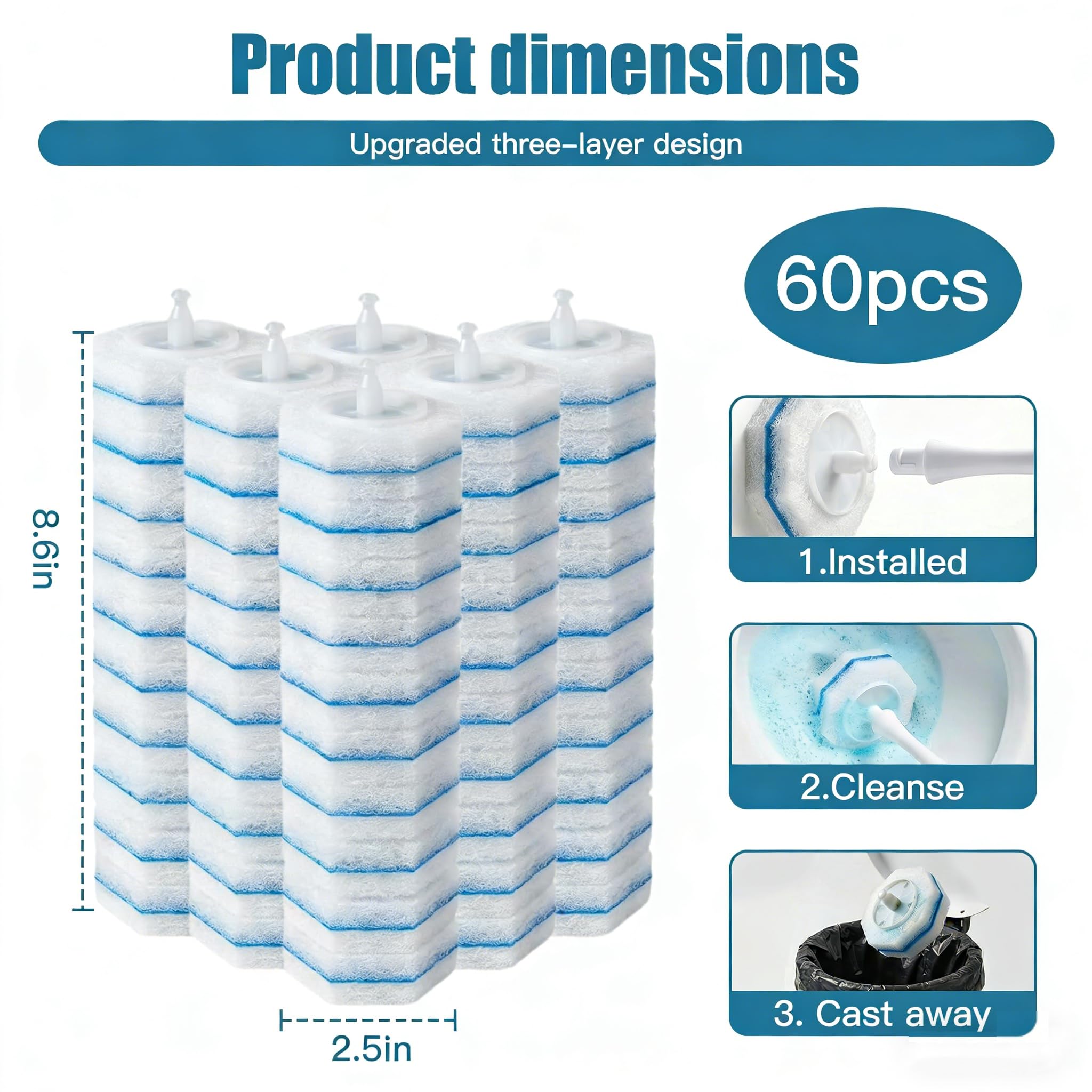 60-Count Disposable Toilet Brush Replacement Heads. Toilet Cleaning Replacement Heads Compatible with Clorox Brand and Most Toilet Brushes. Essential
