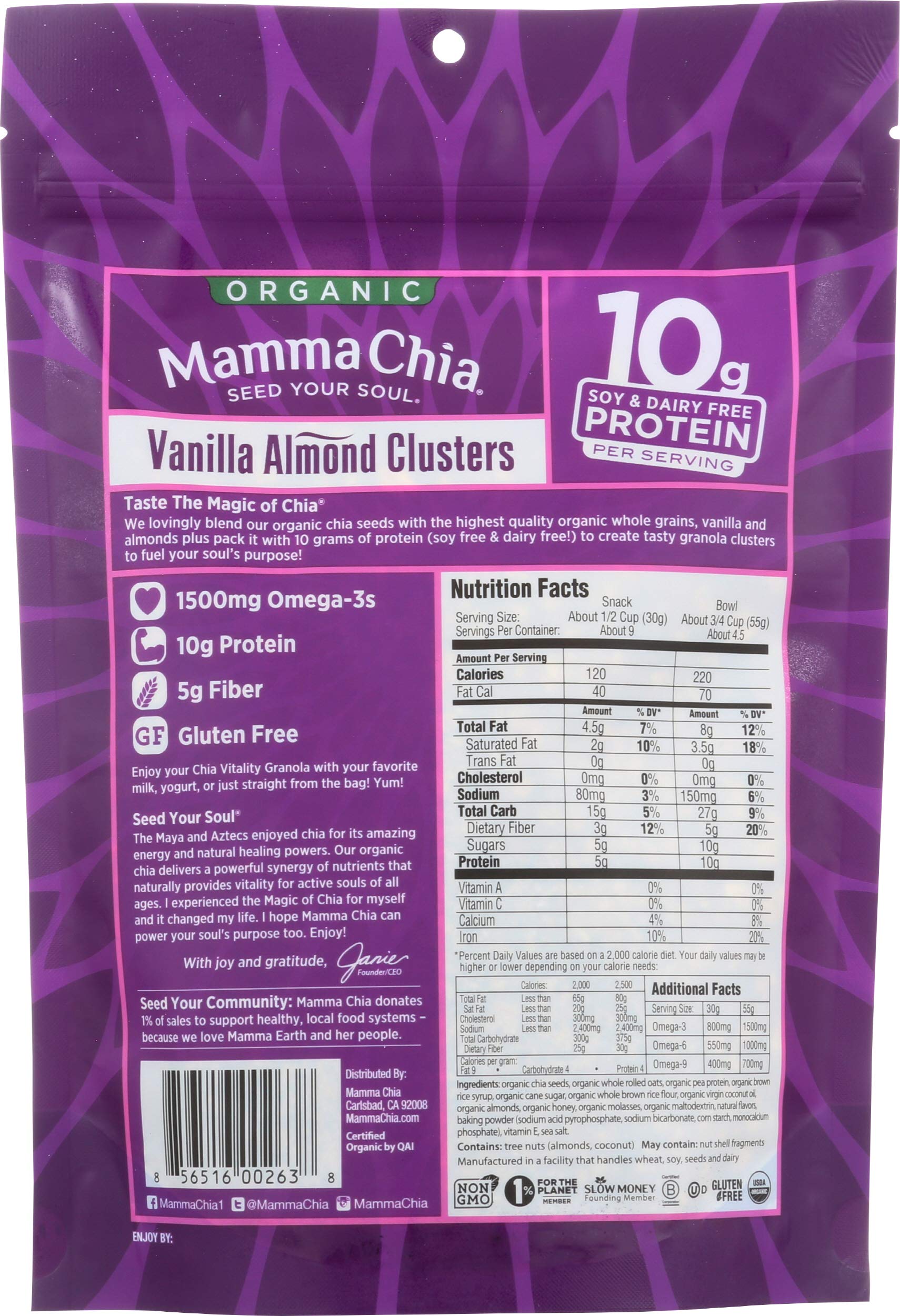 Mamma Chia Granola Clusters, Vanilla Almond, 9 Ounce