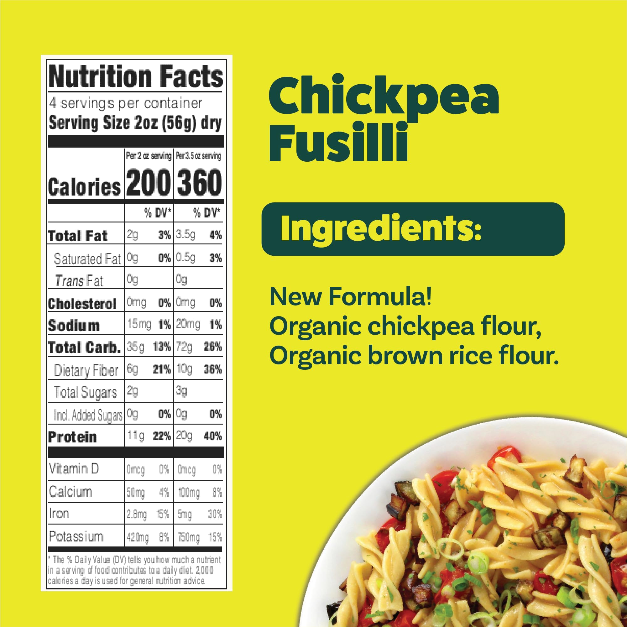 Explore Cuisine Organic Chickpea Fusilli - Pack of 6 (8 oz) - Easy-to-Make Gluten Free Chickpea Pasta - High in Plant Protein & Fiber - Non-GMO - 24