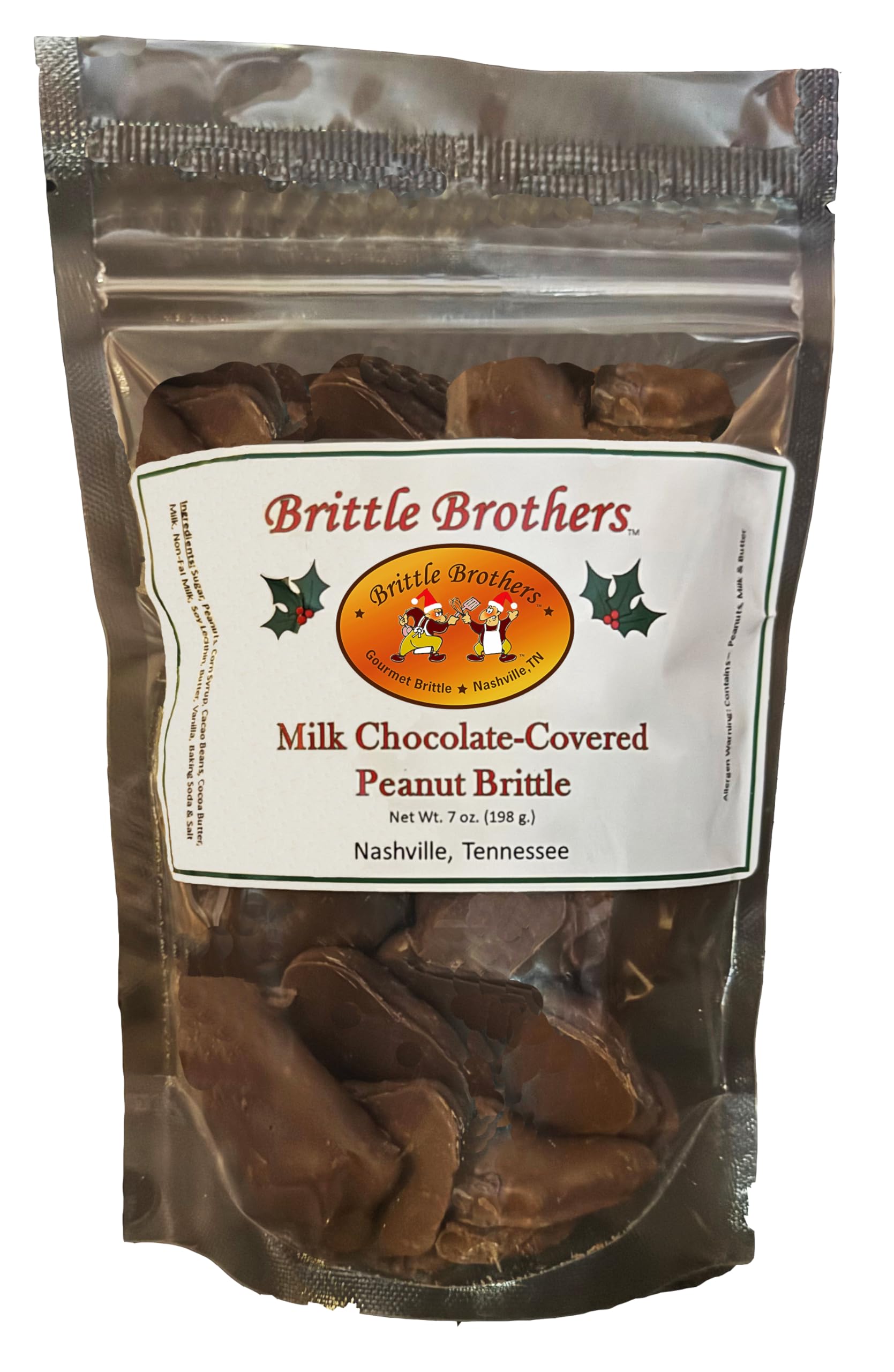 Brittle Brothers Chocolate Covered Peanut Brittle - 7 oz Gift Bag - Gourmet Candy