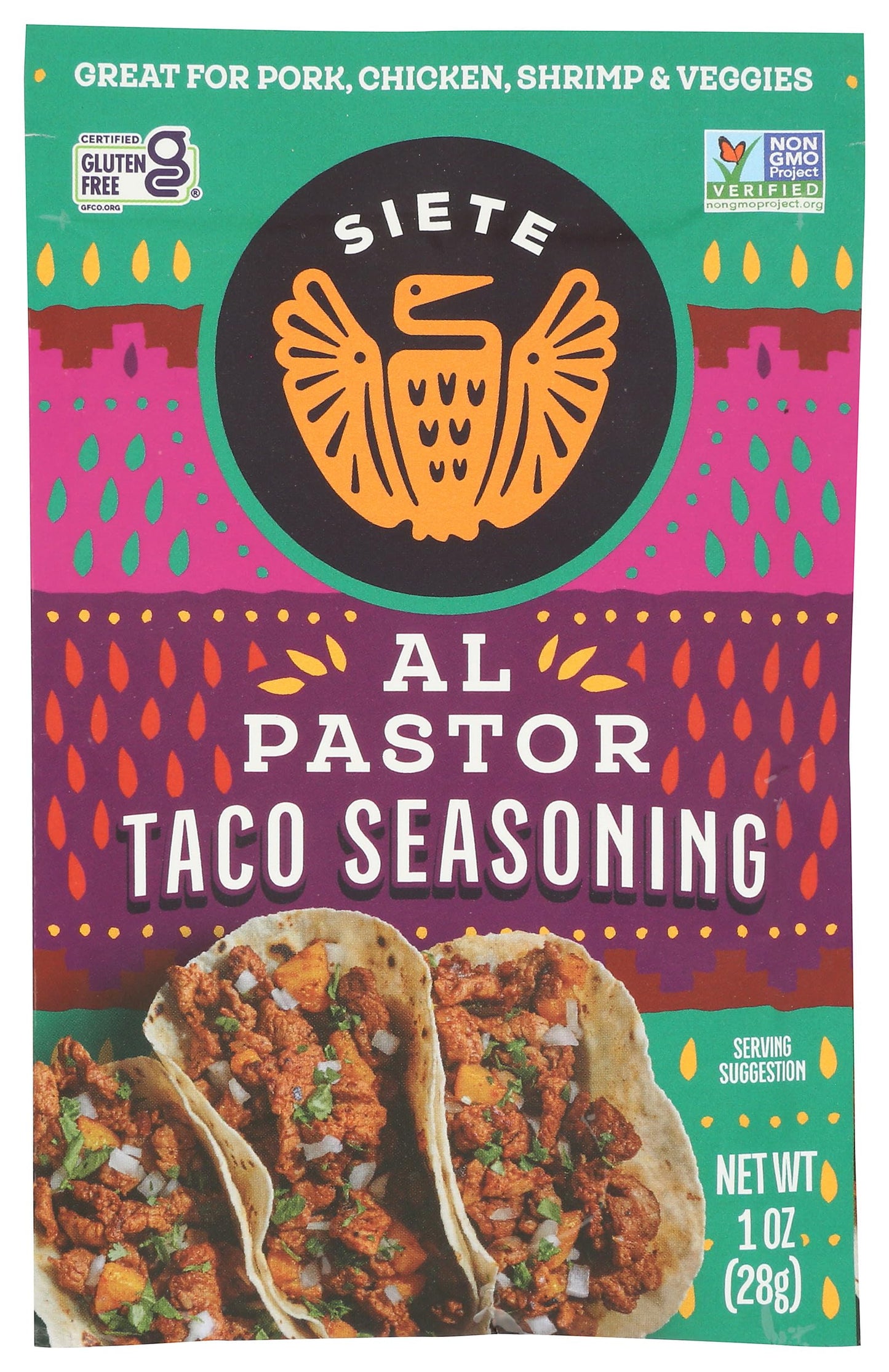 Siete Al Pastor Taco Seasoning Mix | Seasoning for Pork, Chicken, Shrimp, and Veggies | Gluten Free | Vegan | Non GMO | Whole30 Approved | 1 Packets