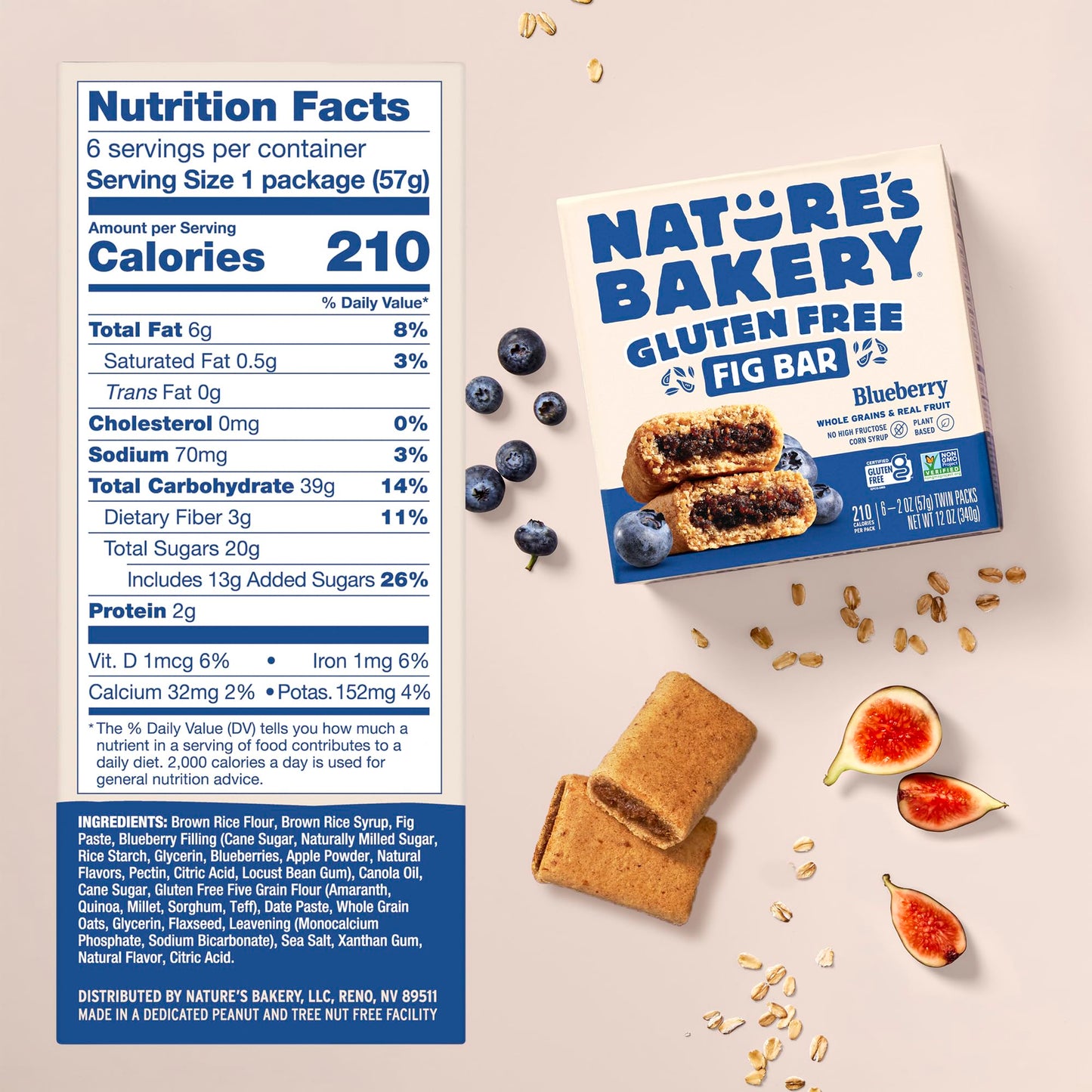 Nature’s Bakery Gluten Free Fig Bars, Blueberry, Real Fruit, Vegan, Non-GMO, Snack Bar, 1 Box With 6 Twin Packs (6 Twin Packs)