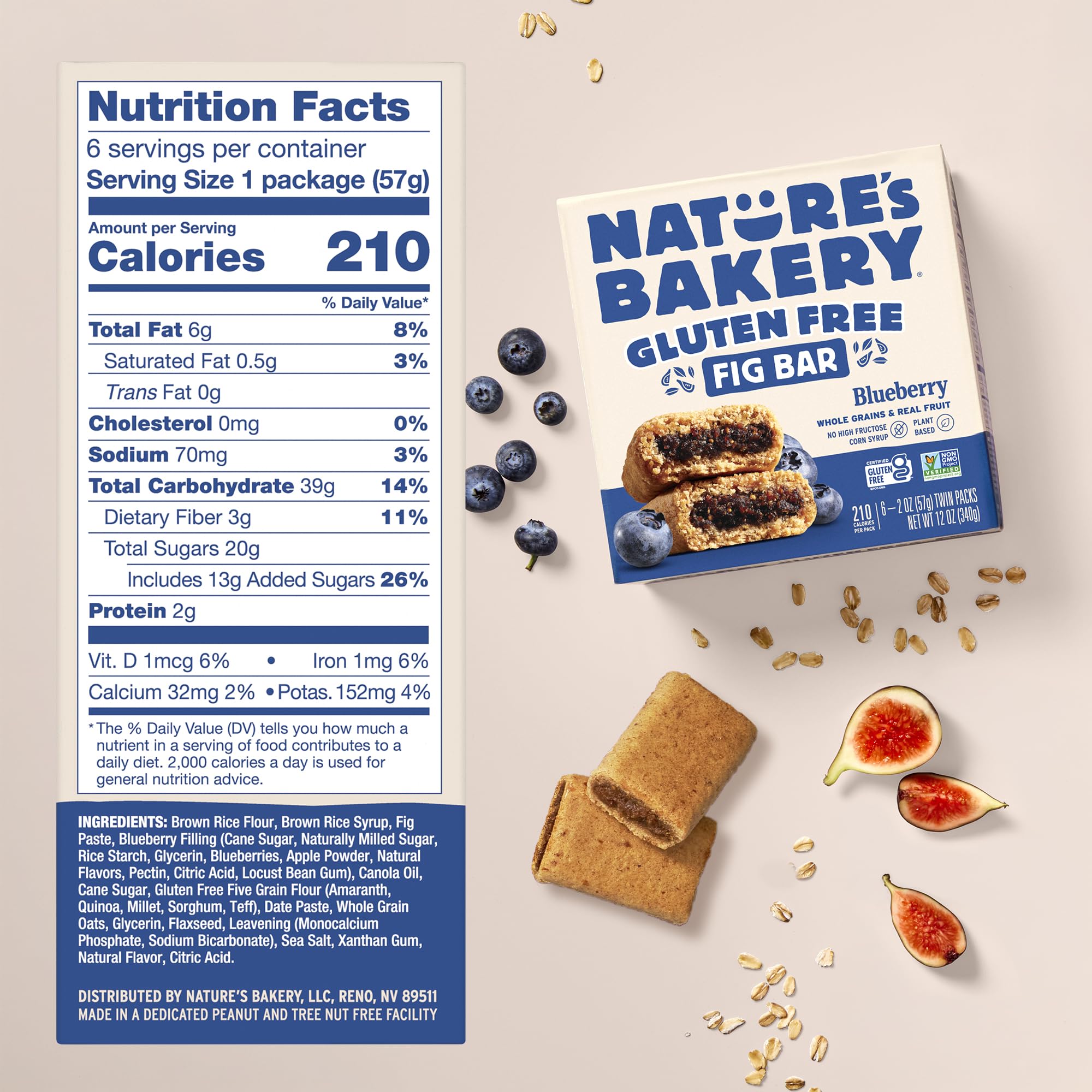 Nature’s Bakery Gluten Free Fig Bars, Blueberry, Real Fruit, Vegan, Non-GMO, Snack Bar, 1 Box With 6 Twin Packs (6 Twin Packs)