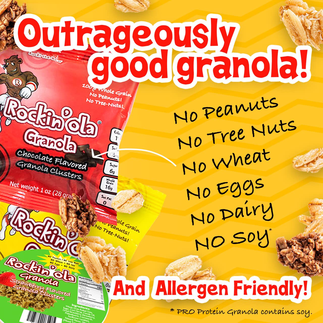 Rockin'Ola Protein Granola Clusters, Quick Breakfast Snack, Allergen Free, No Artificial Flavors, Colors or Preservatives, On-The-Go Healthy Snack