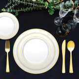 Party Essentials Divine Plastic Dinnerware Disposable Plates for Party, Real China Look, White Gold Rim, 9" 24-Count