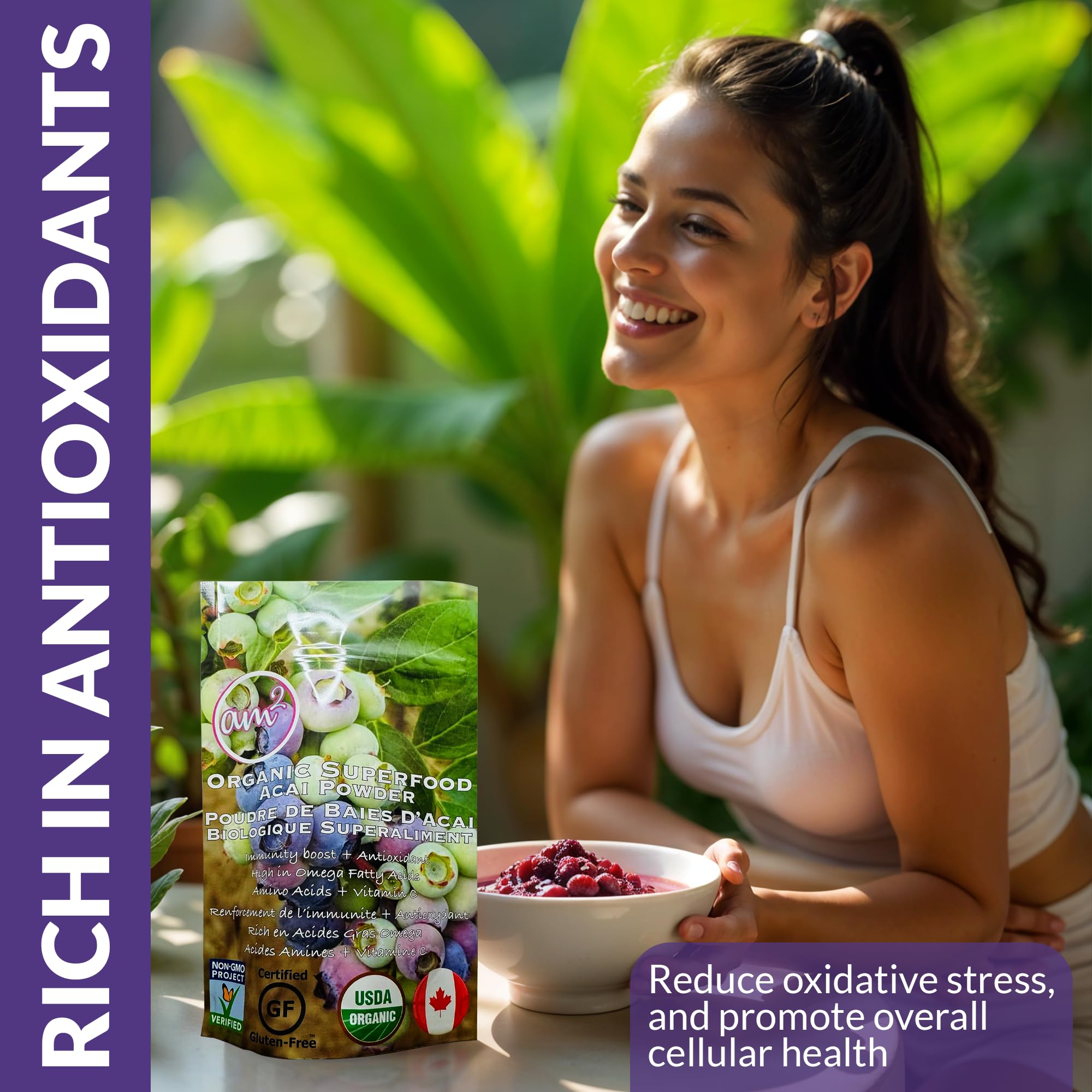 am2 Organic Acai Powder - Freeze Dried Acai Berry Granulated Powder - 100% Natural Fruit Powder - Antioxidant Rich Superfood Powder for Smoothie Bowls