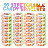 36-Pack Candy Bracelets for Kids 2.5 Inch - Individually Wrapped Bulk Novelty Candy - Stretchable Edible Fruit Flavor Rainbow Bracelets for Birthday