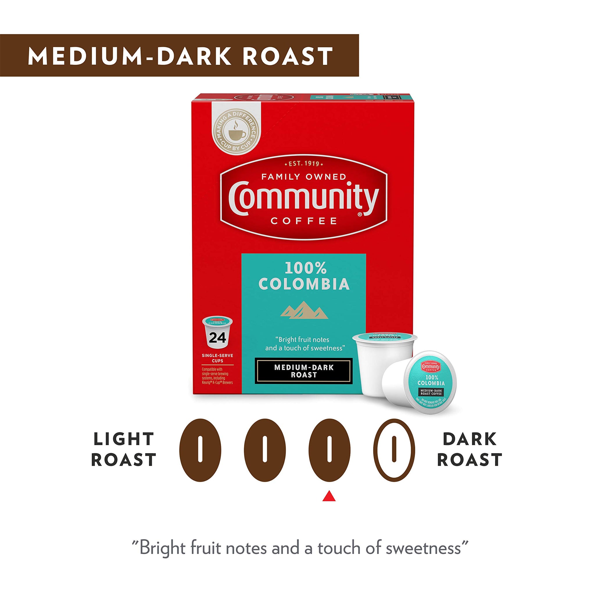 Community Coffee 100% Colombian, 18 Count, Medium-Dark Roast, Single Serve K-Cup Compatible Coffee Pods, Box of 18 Pods