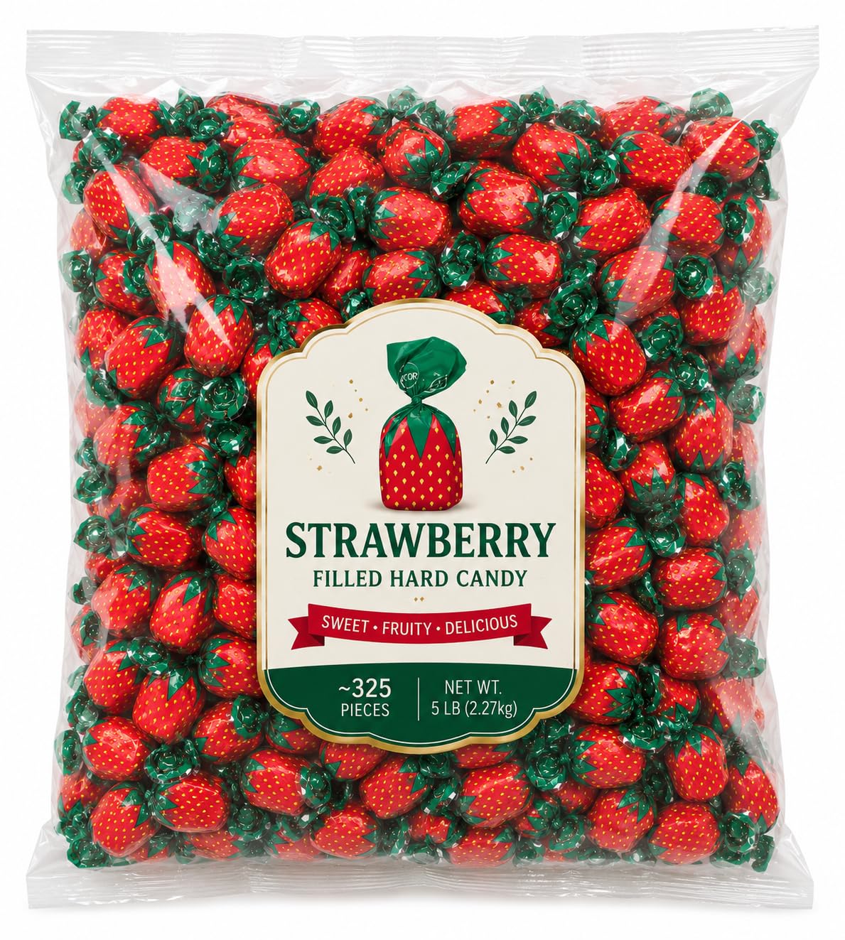Strawberry Filled Bon Bon Hard Candy, Individually Wrapped - 5 lb (Approx. 450 pieces)