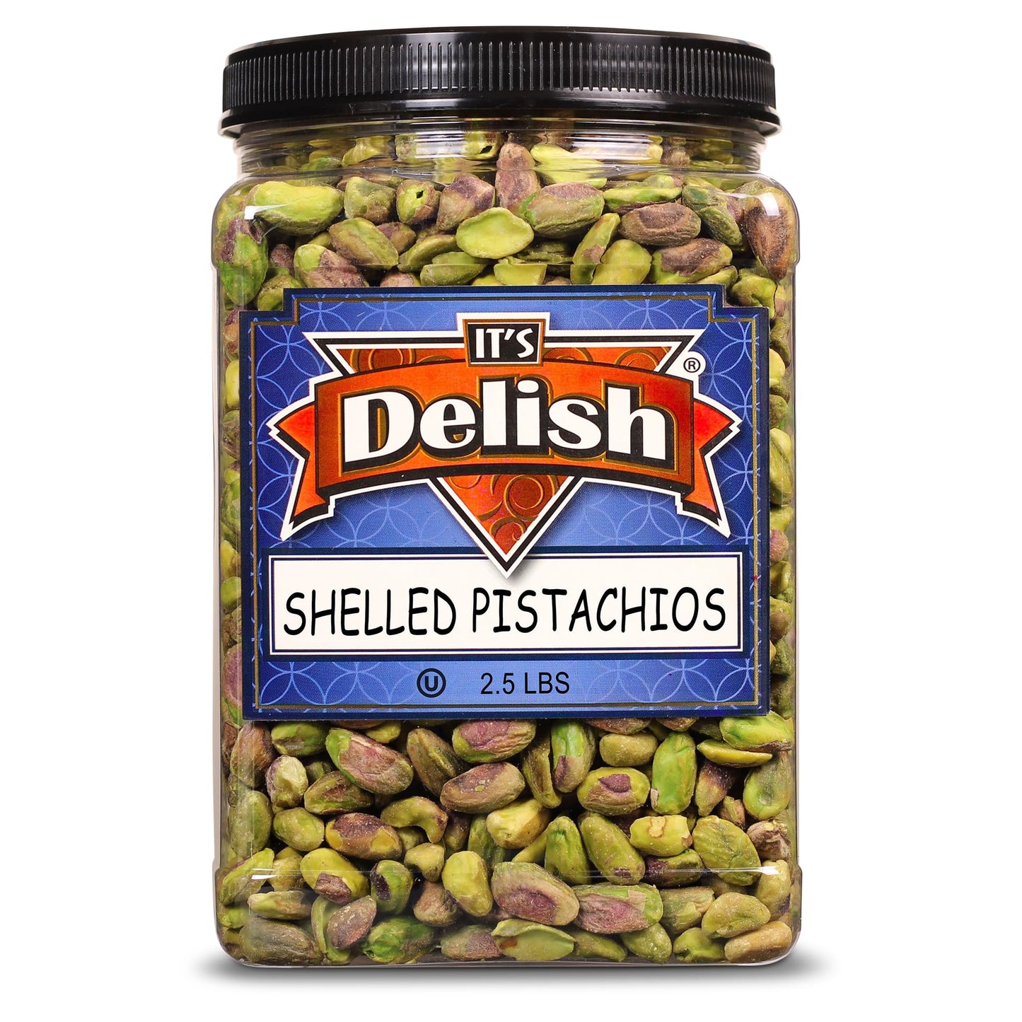 Premium California Roasted Salted Shelled Pistachio Kernels by Its Delish - 2.5 LBS Reusable Jumbo Container (Jar) Bulk Style, Fresh & Crunchy Dry