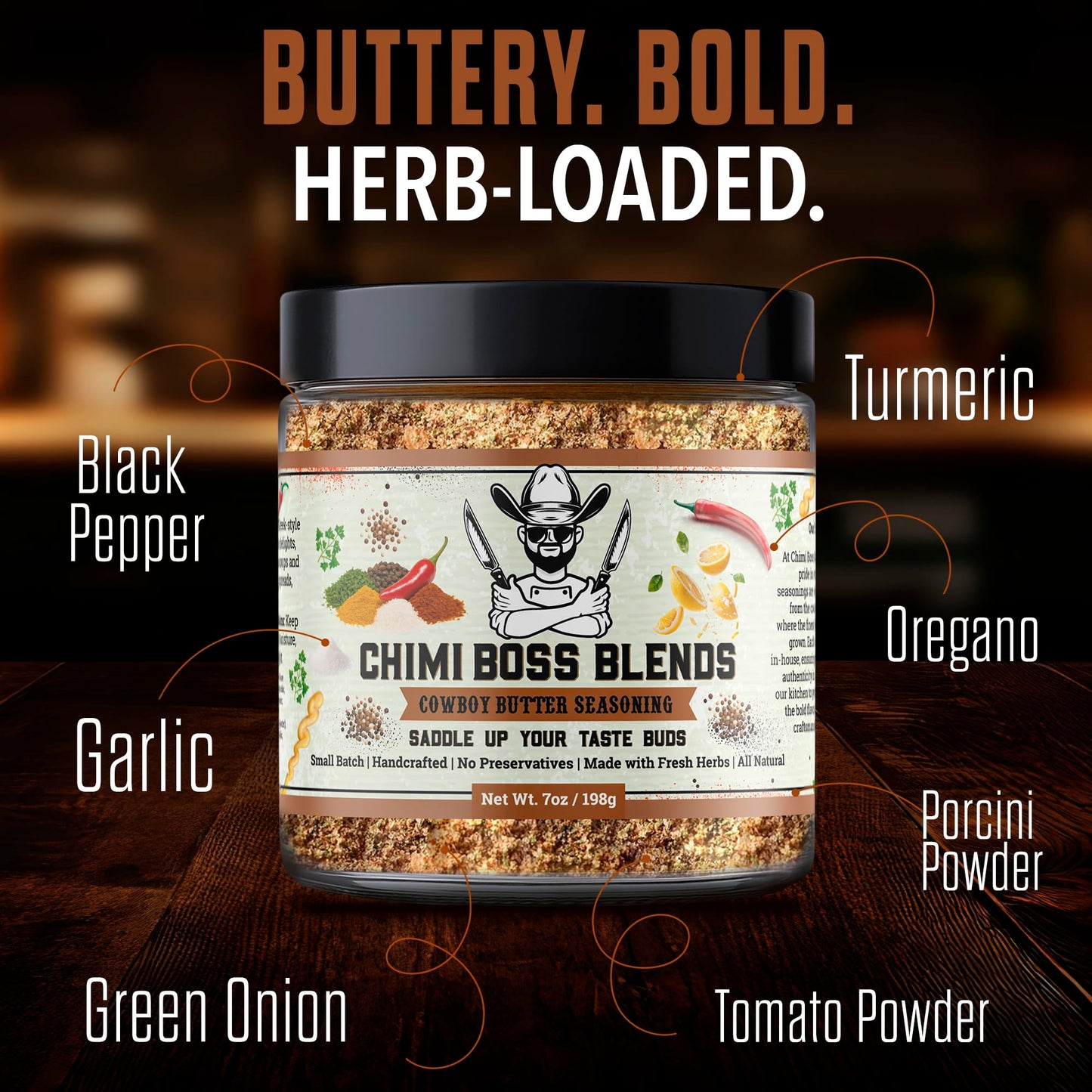 Chimi Boss Blends Cowboy Butter Seasoning, 7oz - Garlic Herb Butter Dry Rub for Grilling, Smoking & BBQ - Gourmet Small-Batch Spice Blend for Steak