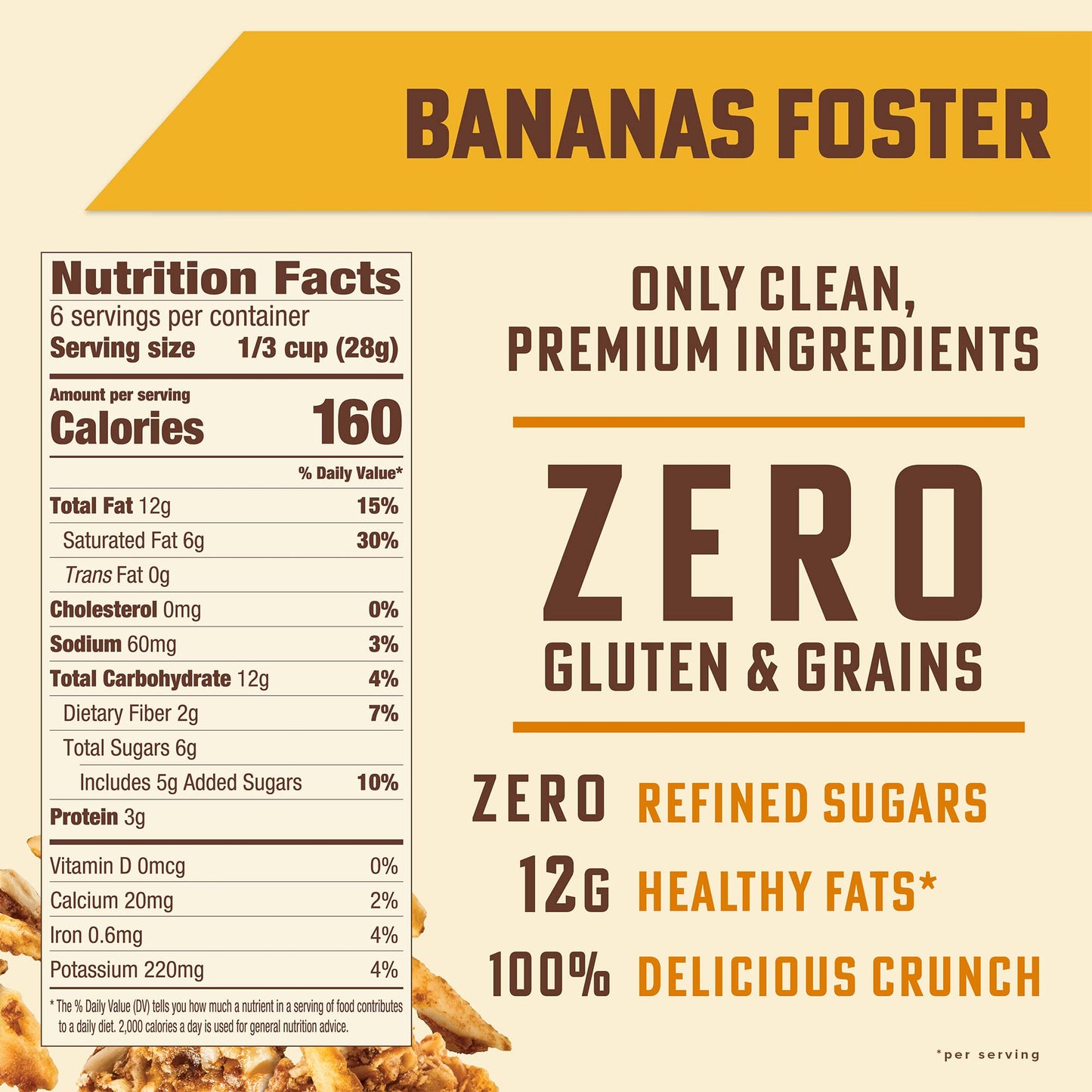 B. Fine Foods Grain-Free Crunchy Granola Snack of Coconut, Saba Chips & Premium Nuts - UnGranola Banana Foster - Zero-Refined Sugar, Gluten-Free