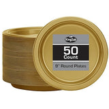 Gold Solid Color Premium Heavy Weight Plastic Dinner Plate (9") 50 Count - Elegant & Durable, Perfect for Parties & Events