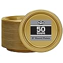 Gold Solid Color Premium Heavy Weight Plastic Dinner Plate (9") 50 Count - Elegant & Durable, Perfect for Parties & Events