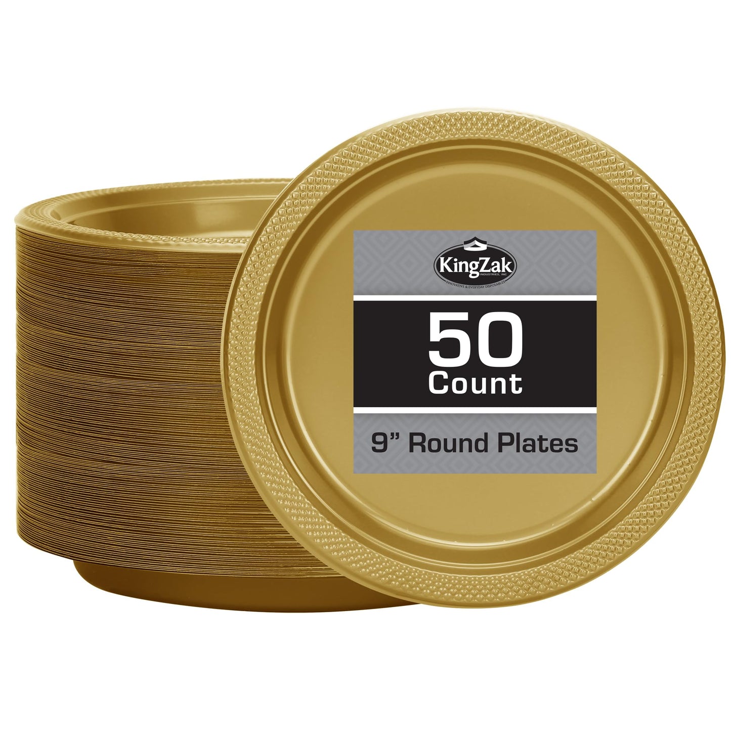 Gold Solid Color Premium Heavy Weight Plastic Dinner Plate (9") 50 Count - Elegant & Durable, Perfect for Parties & Events