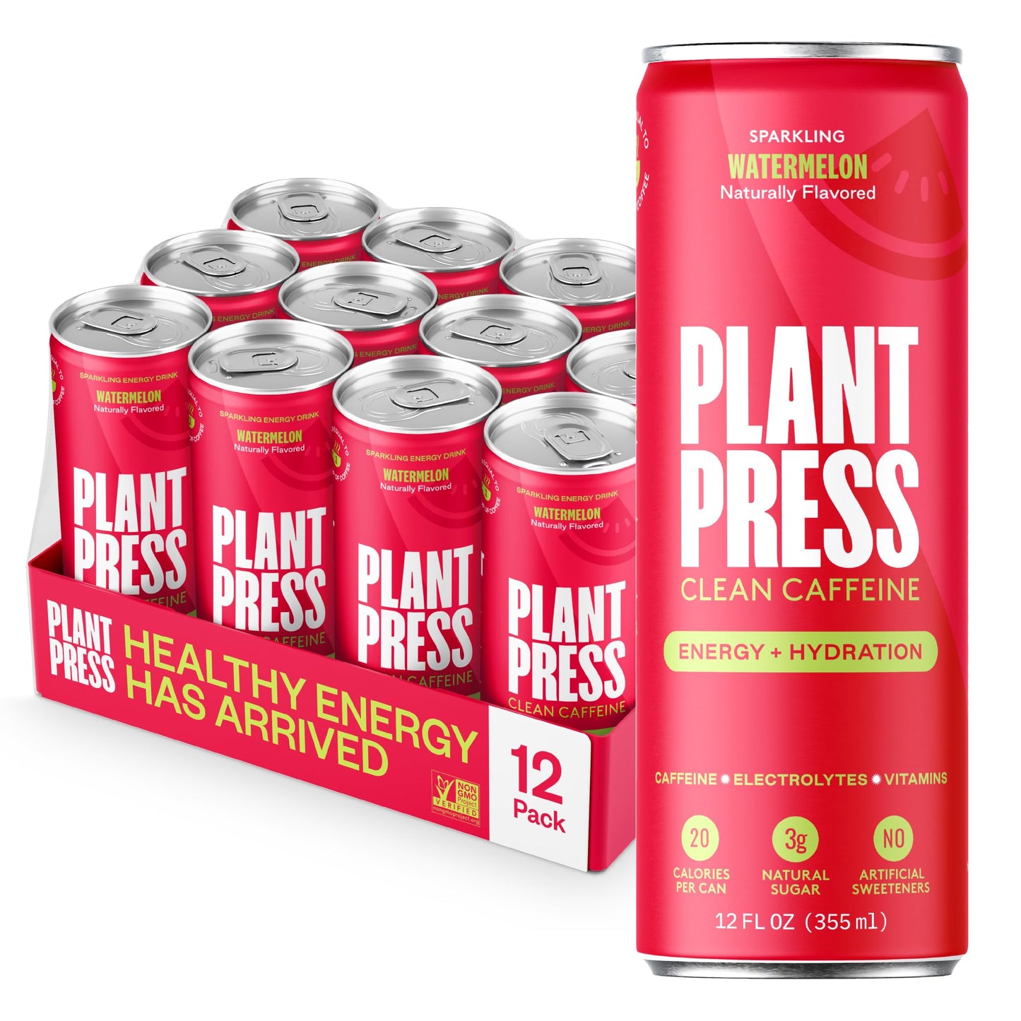 Plant Press - Organic Energy Drink, 100 mg Caffeine Clean Coffee Alternative, Full Range of Vitamins, Electrolytes, No Sugar Alcohols, No