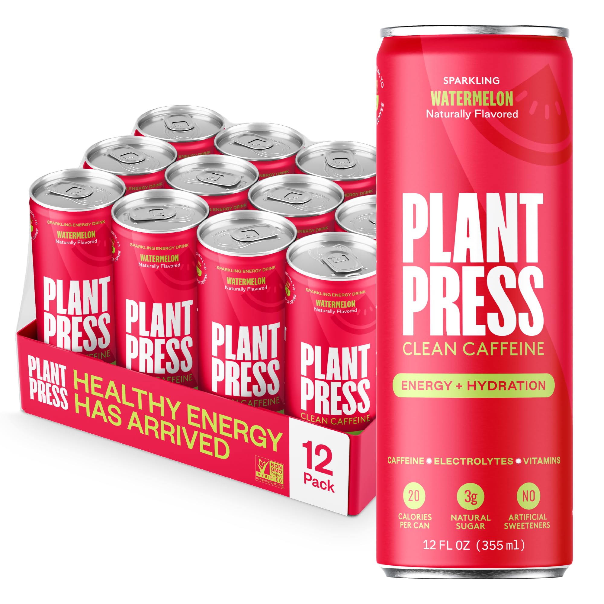 Plant Press - Organic Energy Drink, 100 mg Caffeine Clean Coffee Alternative, Full Range of Vitamins, Electrolytes, No Sugar Alcohols, No