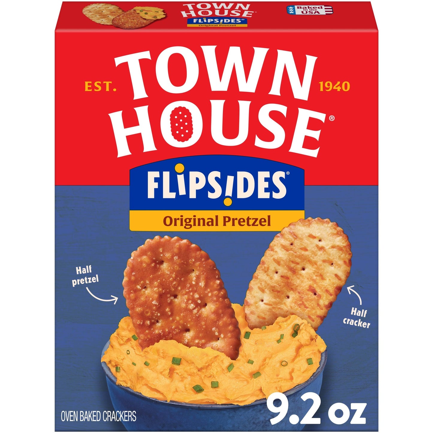Town House FlipSides Oven Baked Crackers, Original, Salty Snacks, 9.2oz Box (1 Box)