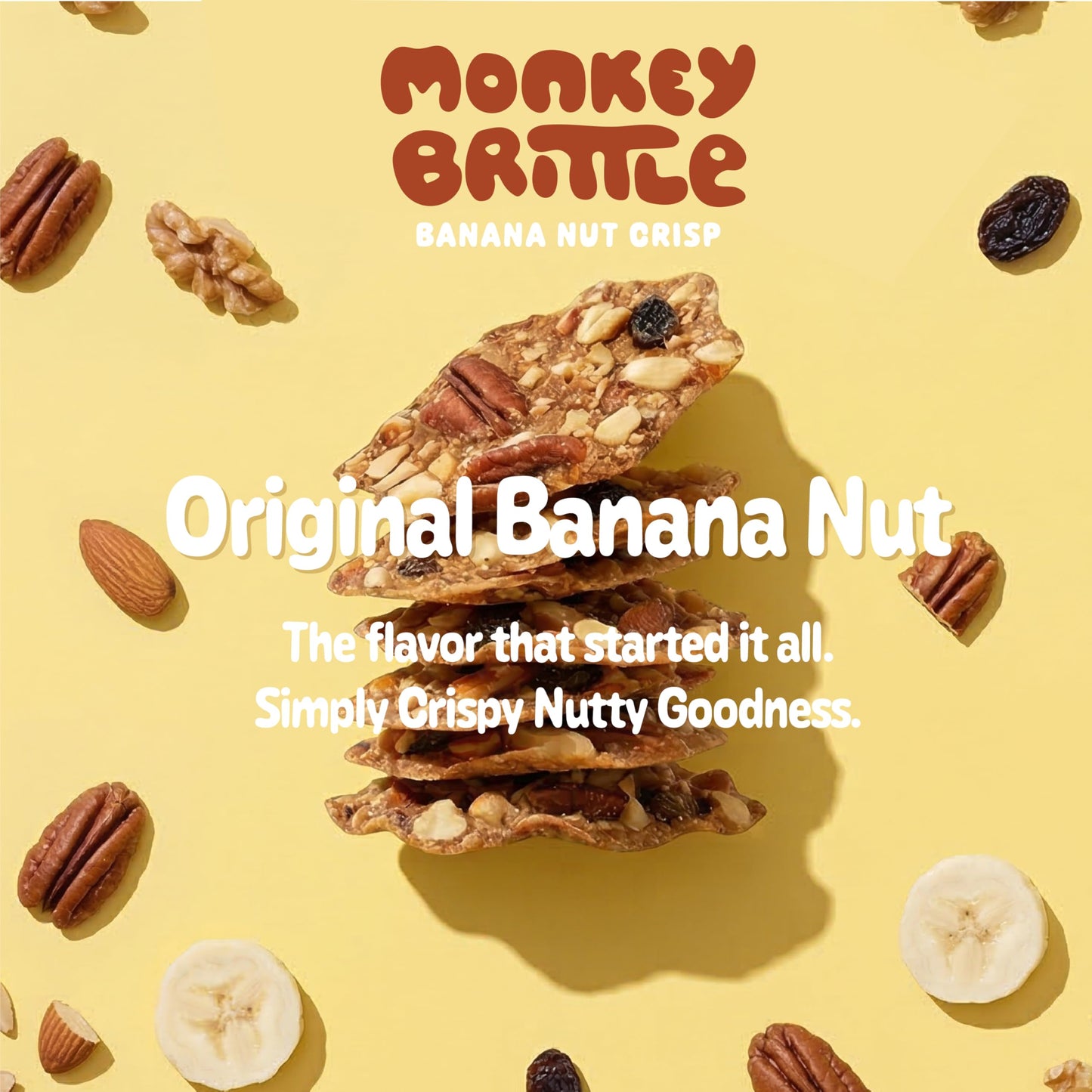 Monkey Brittle Healthy Snacks, Crispy Plant-Based Treats for Kids & Adults, Vegan & Gluten-Free, All-Natural Snack for School, Sports, Camping