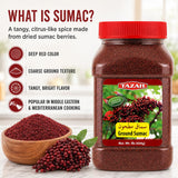 Tazah Sumac Spice 1 lb, Ground Sumac Seasoning from Jordan, Tangy Middle Eastern Spice for Mediterranean Cooking, Marinades, Kabobs, Salads and Hummus