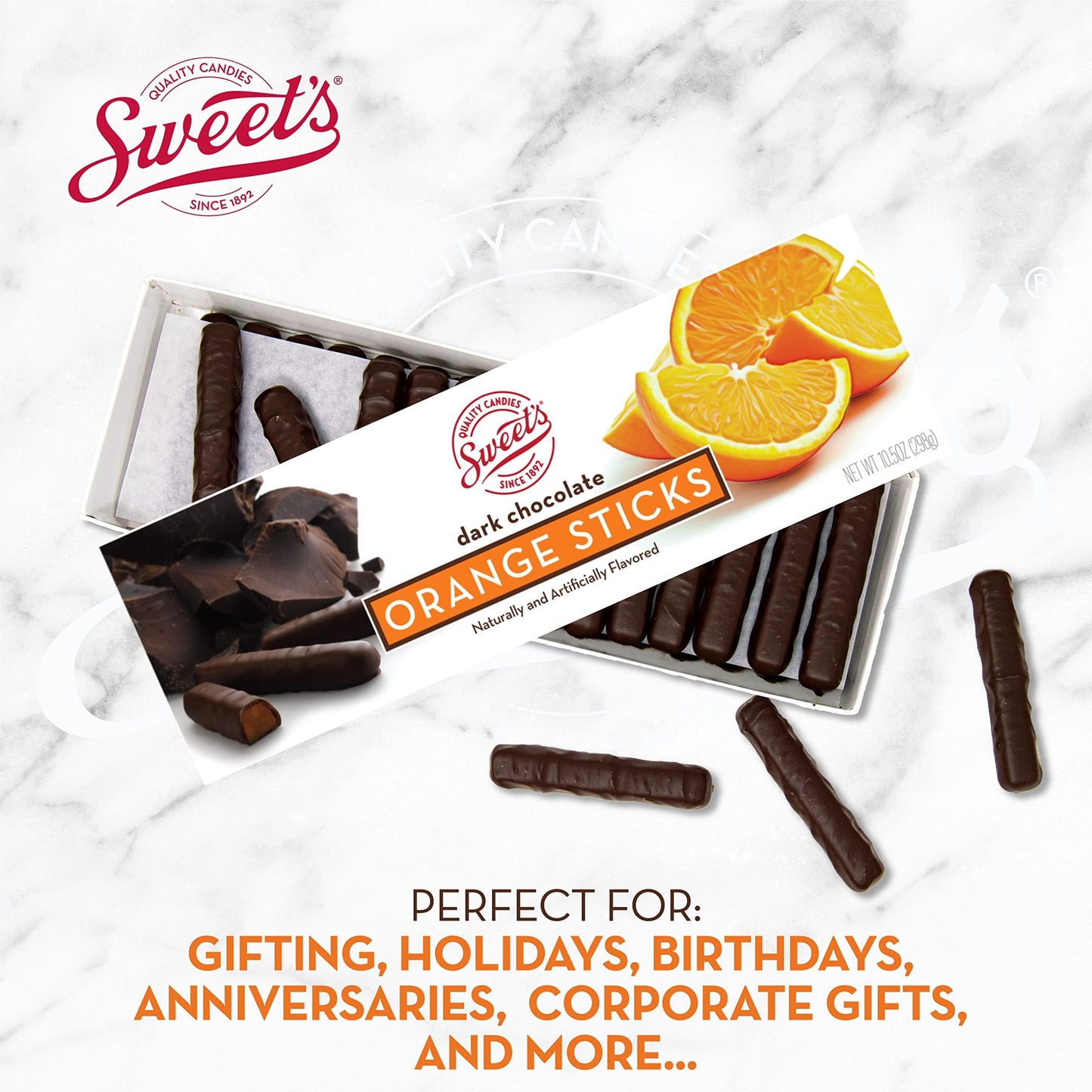 Sweet Candy Dark Chocolate Orange & Cherry Sticks - Chocolate Covered Candy - Orange & Cherry Flavors With Chocolate Coating - Old Fashioned Sweet