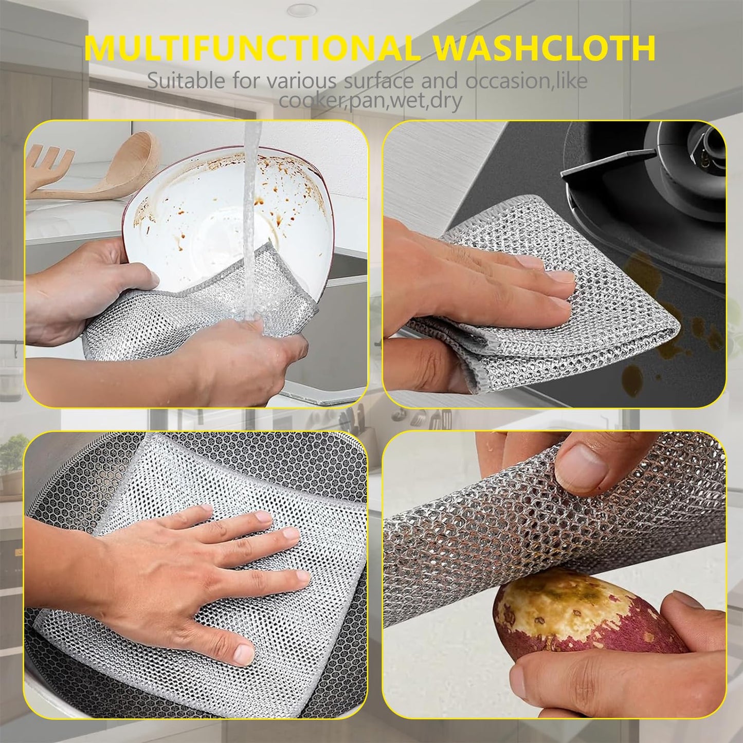 Makoto Nobu 10 Pieces Multi-Purpose Wire Cloths, Double Layer Metal Kitchen Cloths, Reusable Wire Washing Dishes, for Pots, Pans, Stains, Stoves