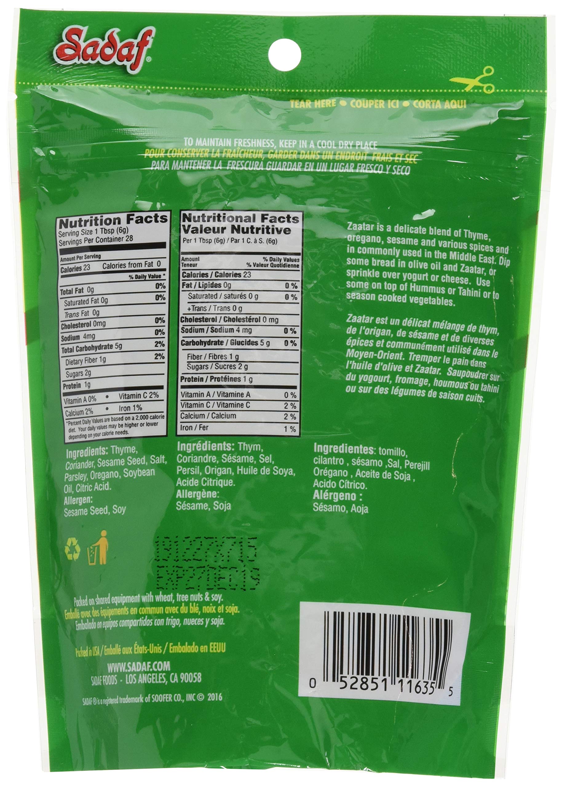 Sadaf Zaatar Green Seasoning - Green Zaatar Spice for Cooking and Food Seasoning - Spices & Seasonings - Middle Eastern Cuisine - Kosher - 6 Oz