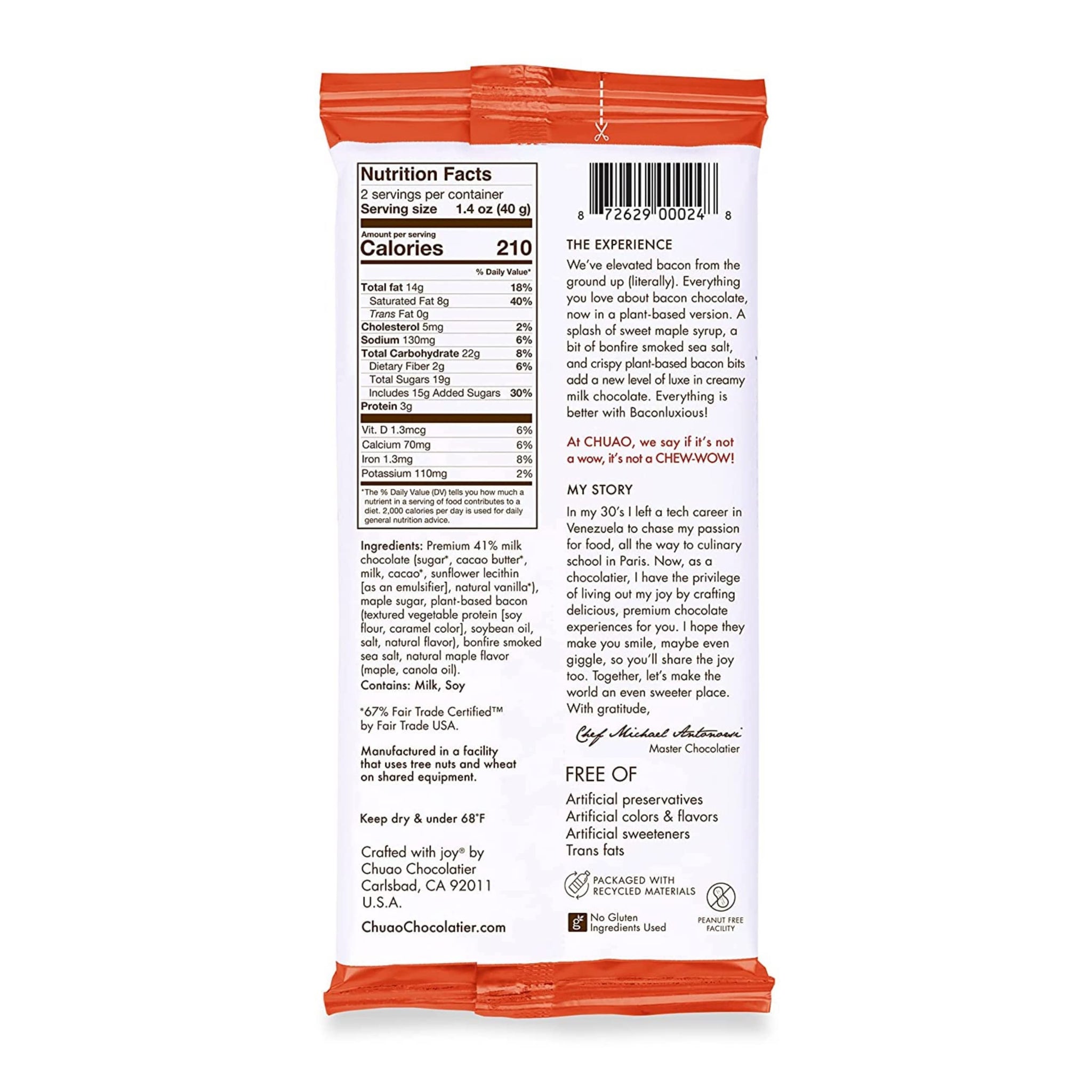 Chuao Chocolatier Baconluxious Chocolate with Plant-Based Bacon Gourmet Milk Bars | Vegetarian |For Gift Baskets, Birthday, Thank You, Care Package| 3