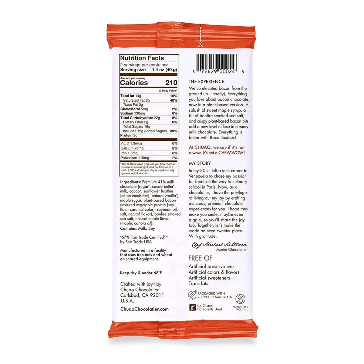 Chuao Chocolatier Baconluxious Chocolate with Plant-Based Bacon Gourmet Milk Bars | Vegetarian | For Gift Baskets, Birthday, Thank You, Care Package |