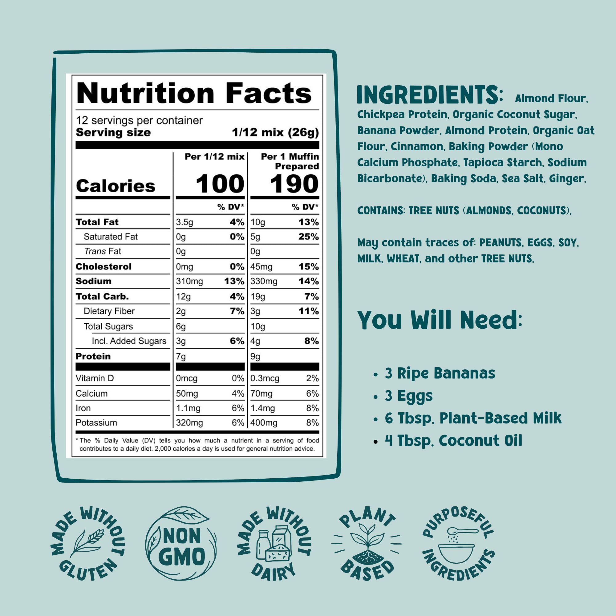 Honest Almond Protein Banana Muffin Mix | Almond Flour Baking Mix | Gluten-Free, Dairy-Free, Plant-Based, Healthy, All-Natural, Low Sugar | 11 Oz (12 Servings Per Package) (Pack of 3)