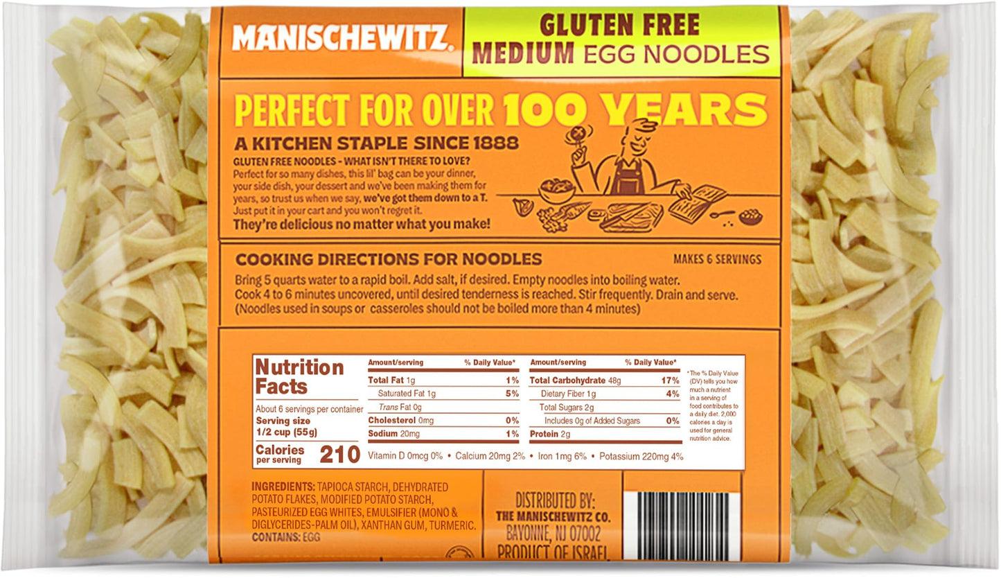 Manischewitz Gluten Free Egg Noodles | Medium | Yolk Free |12-Ounce (Pack of 4) | Certified Kosher (Including Passover)