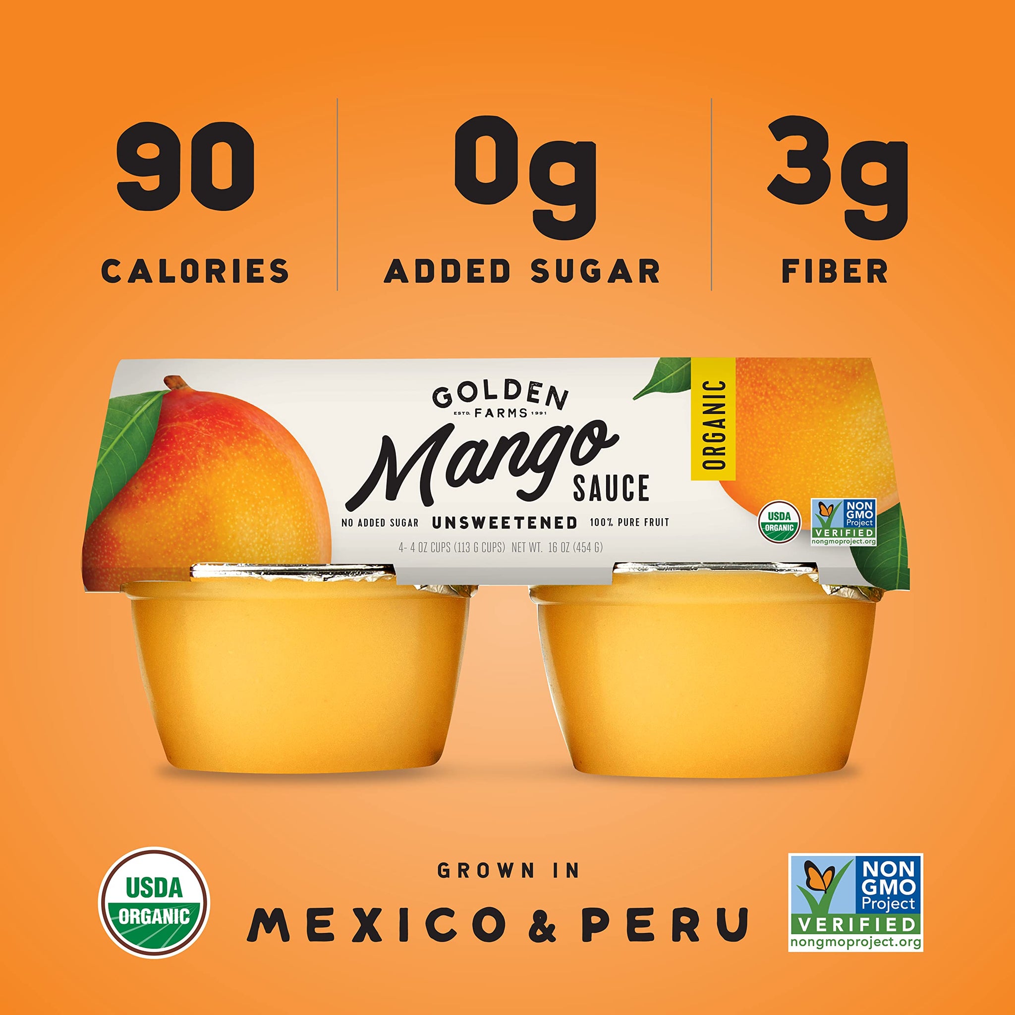 Golden Farms Mango Cups, Single Ingredient Healthy Snacks (Pack of 4), 100% Pure Fruit, No Added Sugar, Vegan, Gluten-Free, Kosher, Organic 4oz Fruit