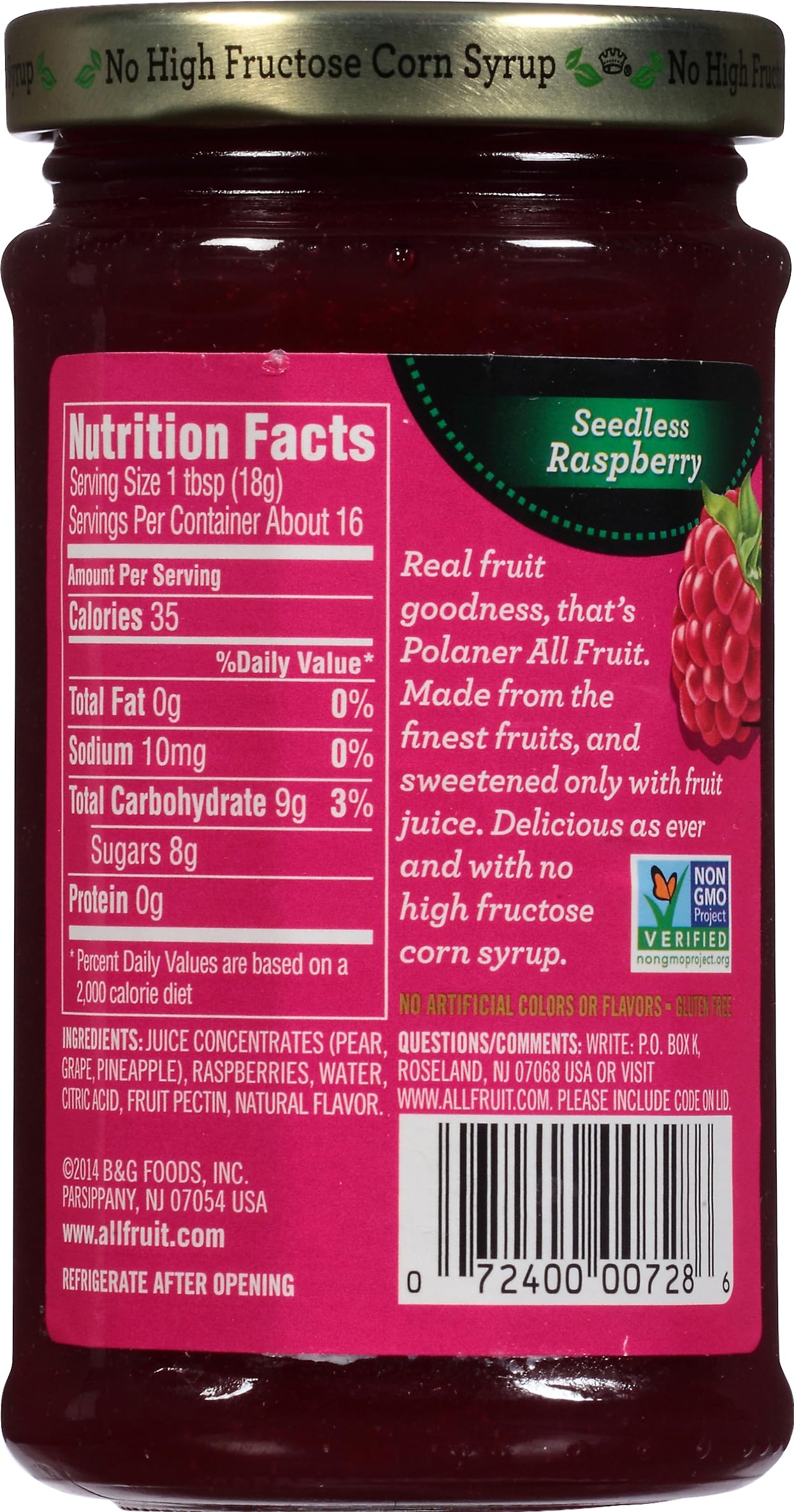 Polaner All Fruit Spreadable Fruit, Seedless Raspberry, 10 Ounce