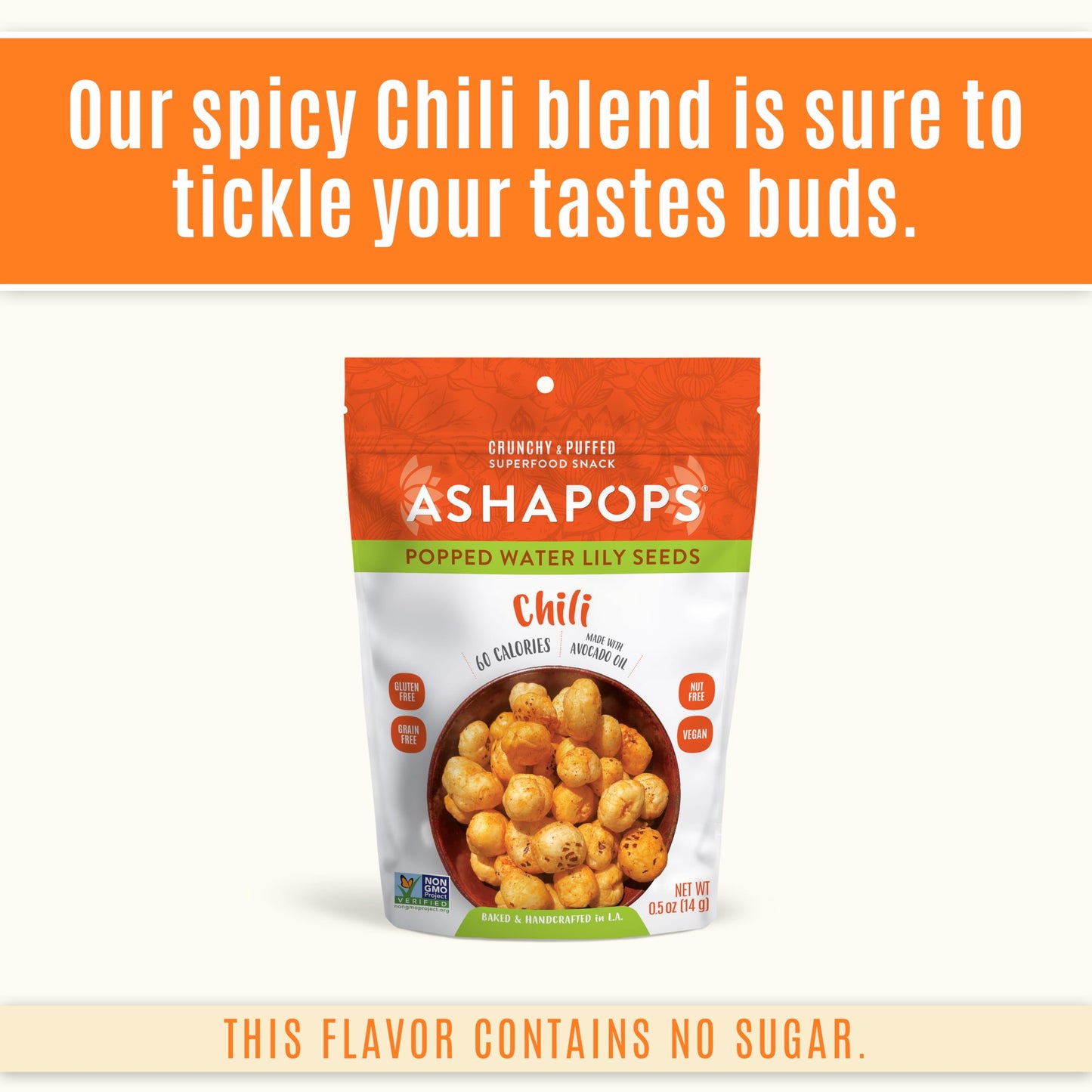 AshaPops Chili Flavored Popped Water Lily Seeds, 0.5 oz (Pack of 12) - Gluten-Free, Vegan, Paleo, Nut-Free, Corn-Free, Soy-Free, Non-GMO, Delicious