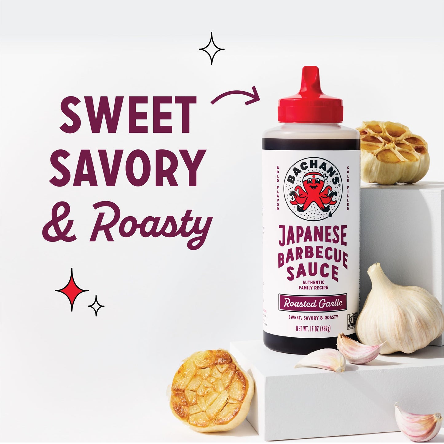 Bachan's Japanese Barbecue Sauce - Roasted Garlic, 17 Oz Bottle, Cold-Filled, Non GMO, No Preservatives, BPA free - BBQ Sauce for Wings, Chicken
