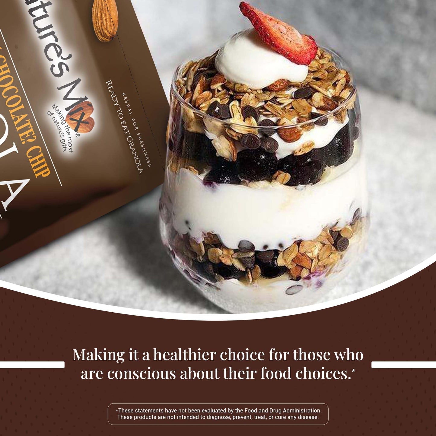 Nature's Mix - Chocolate Chip Granola - Almonds, Chocolate Chips, and Canadian Honey - Dairy and Soy Free - No Added Sugar or Preservatives - Small