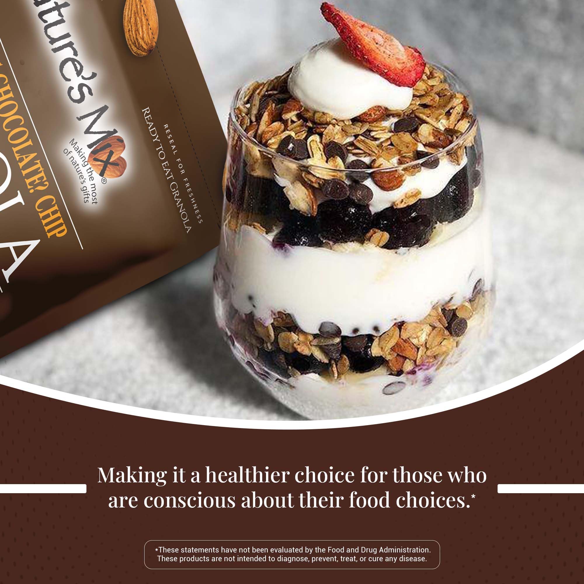 Nature's Mix - Chocolate Chip Granola - Almonds, Chocolate Chips, and Canadian Honey - Dairy and Soy Free - No Added Sugar or Preservatives - Small