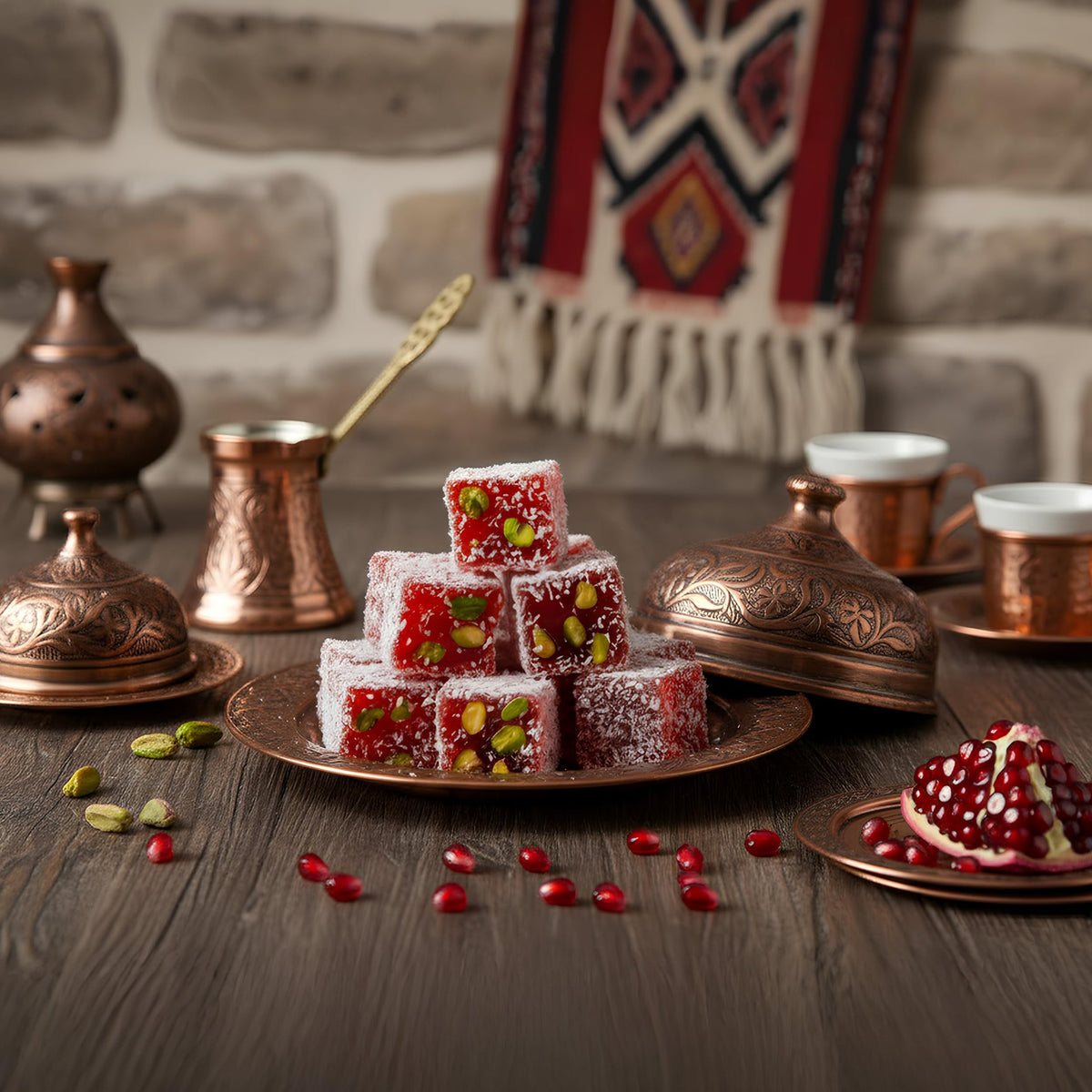 Me?hur Safranbolu Lokumcusu Turkish Delight Pistachios: Gourmet Candy & -Snack Lovers, Turkish Delight Candy Gift Box, Pomegranate Flavored