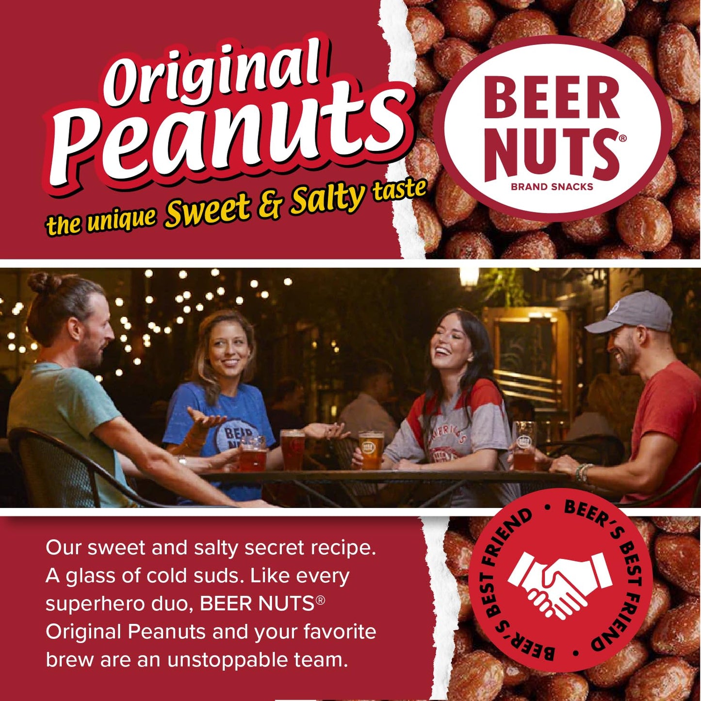 BEER NUTS Original Peanuts - Sweet & Salty Bar Nuts - Gluten Free, Kosher, Low Sodium Peanut Snacks Made In The USA - 30oz Resealable Bag (Pack of 1)