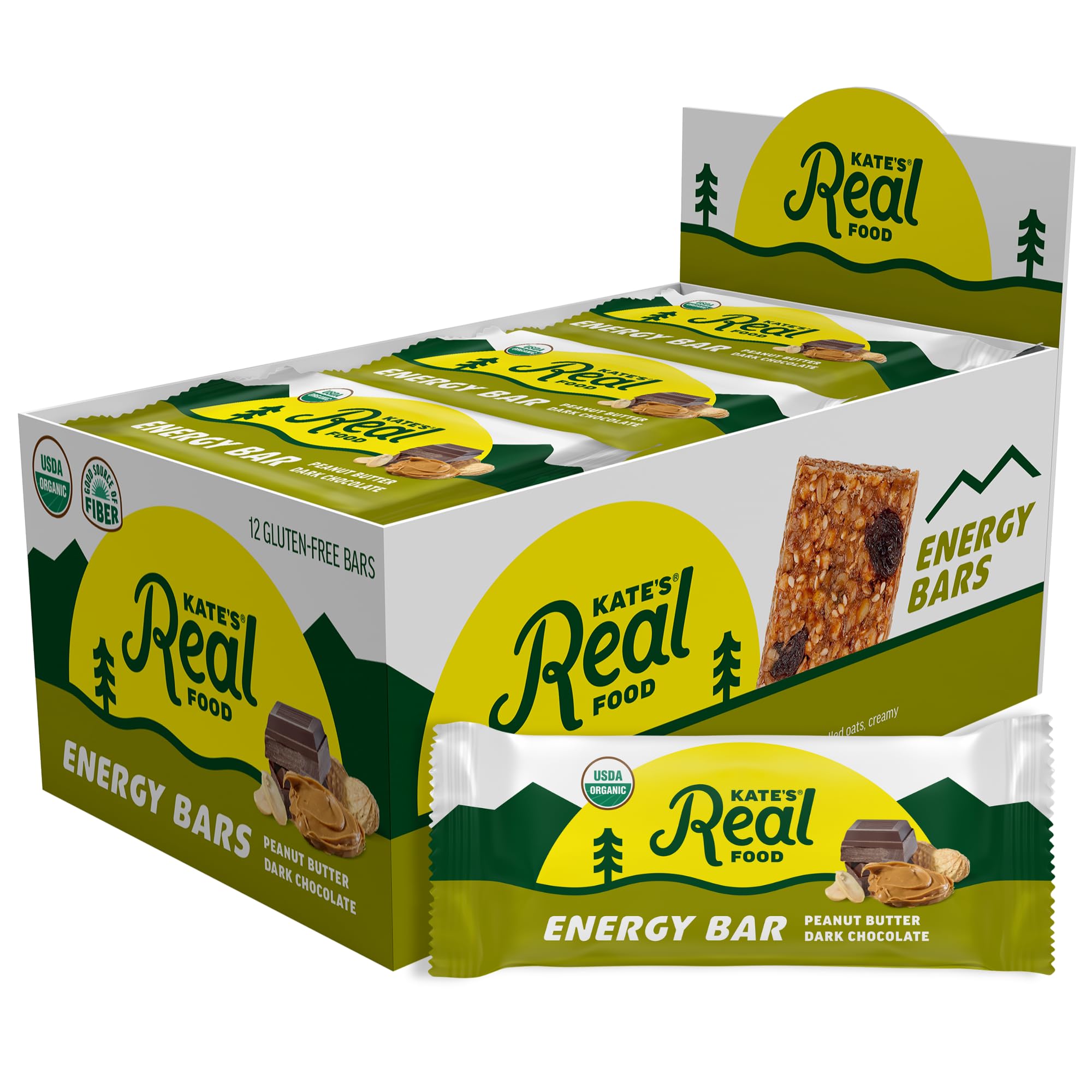 Kate’s Real Food Organic Energy Bars, Non-GMO, All-Natural Ingredients, Gluten-Free and Soy-Free Healthy Snack with Natural Flavors, Peanut Butter